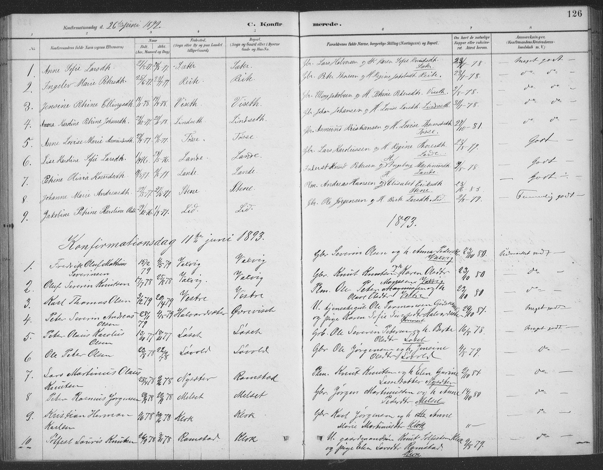 Ministerialprotokoller, klokkerbøker og fødselsregistre - Møre og Romsdal, AV/SAT-A-1454/522/L0316: Parish register (official) no. 522A11, 1890-1911, p. 126