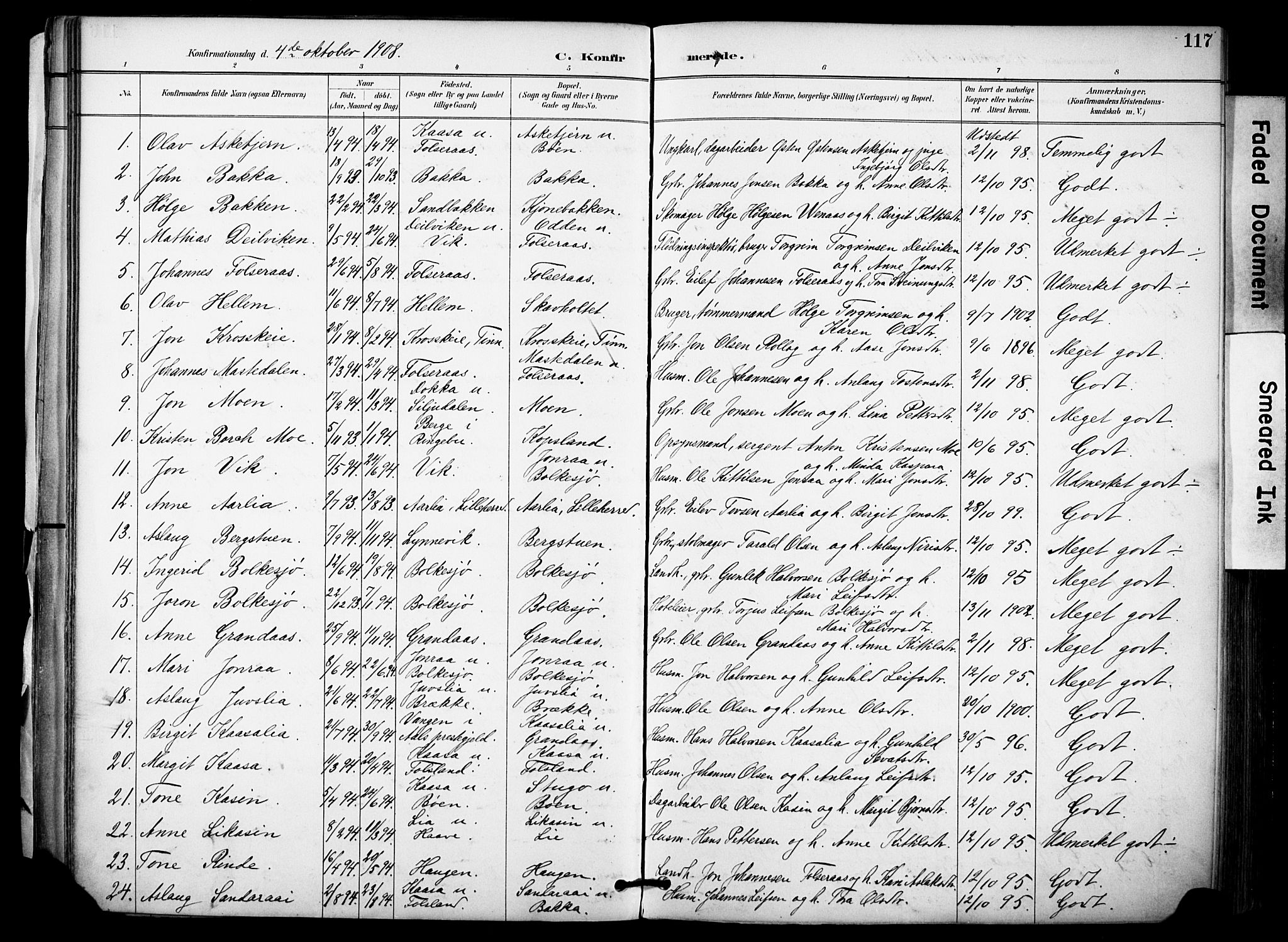 Gransherad kirkebøker, AV/SAKO-A-267/F/Fa/L0005: Parish register (official) no. I 5, 1887-1916, p. 117