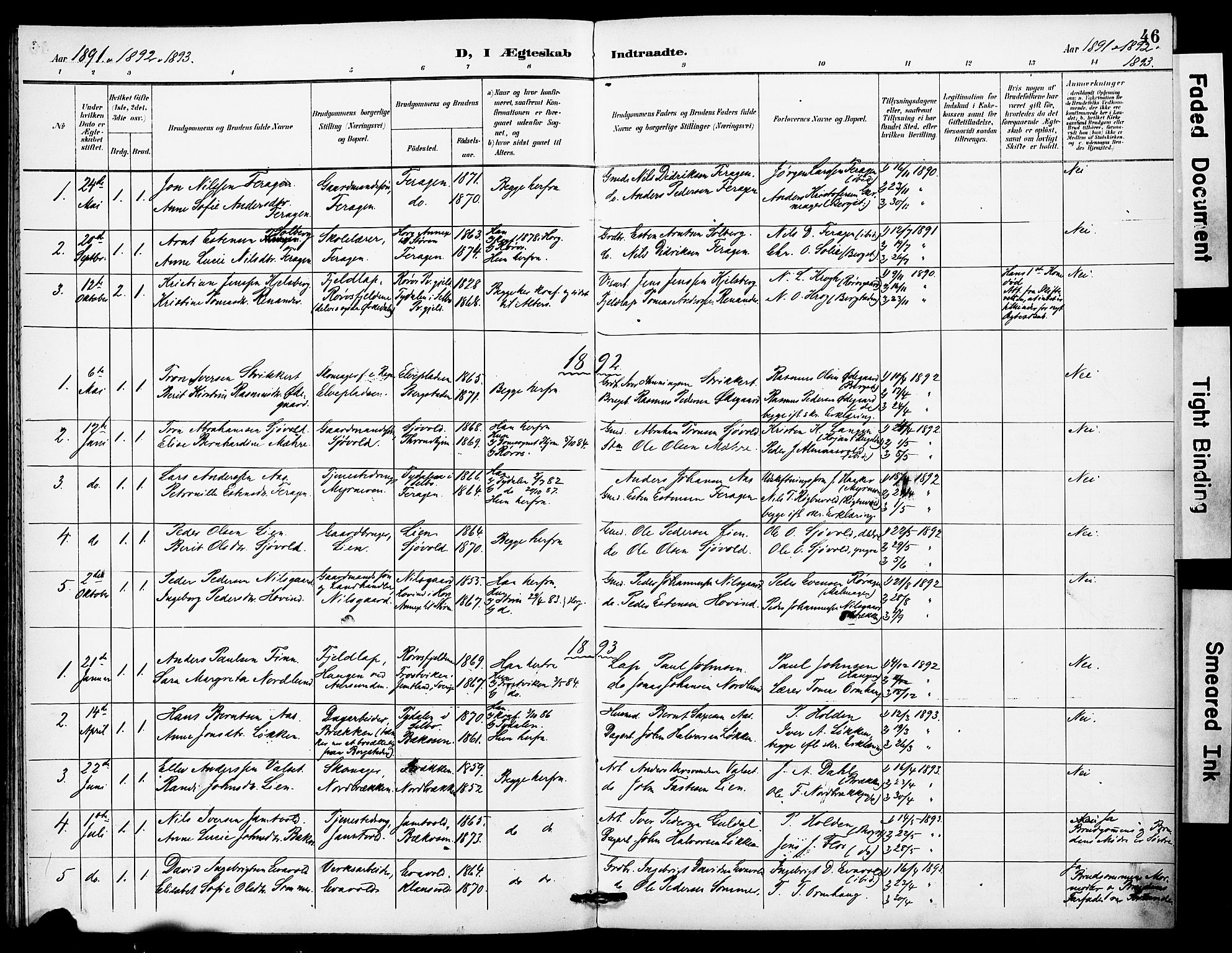 Ministerialprotokoller, klokkerbøker og fødselsregistre - Sør-Trøndelag, SAT/A-1456/683/L0948: Parish register (official) no. 683A01, 1891-1902, p. 46