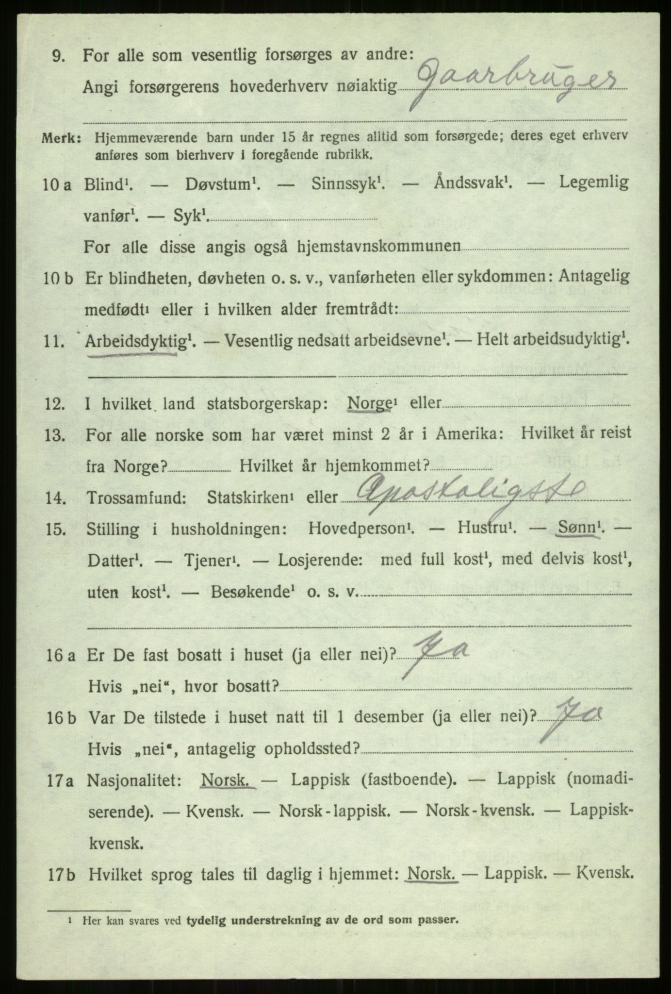 SATØ, 1920 census for Balsfjord, 1920, p. 3877