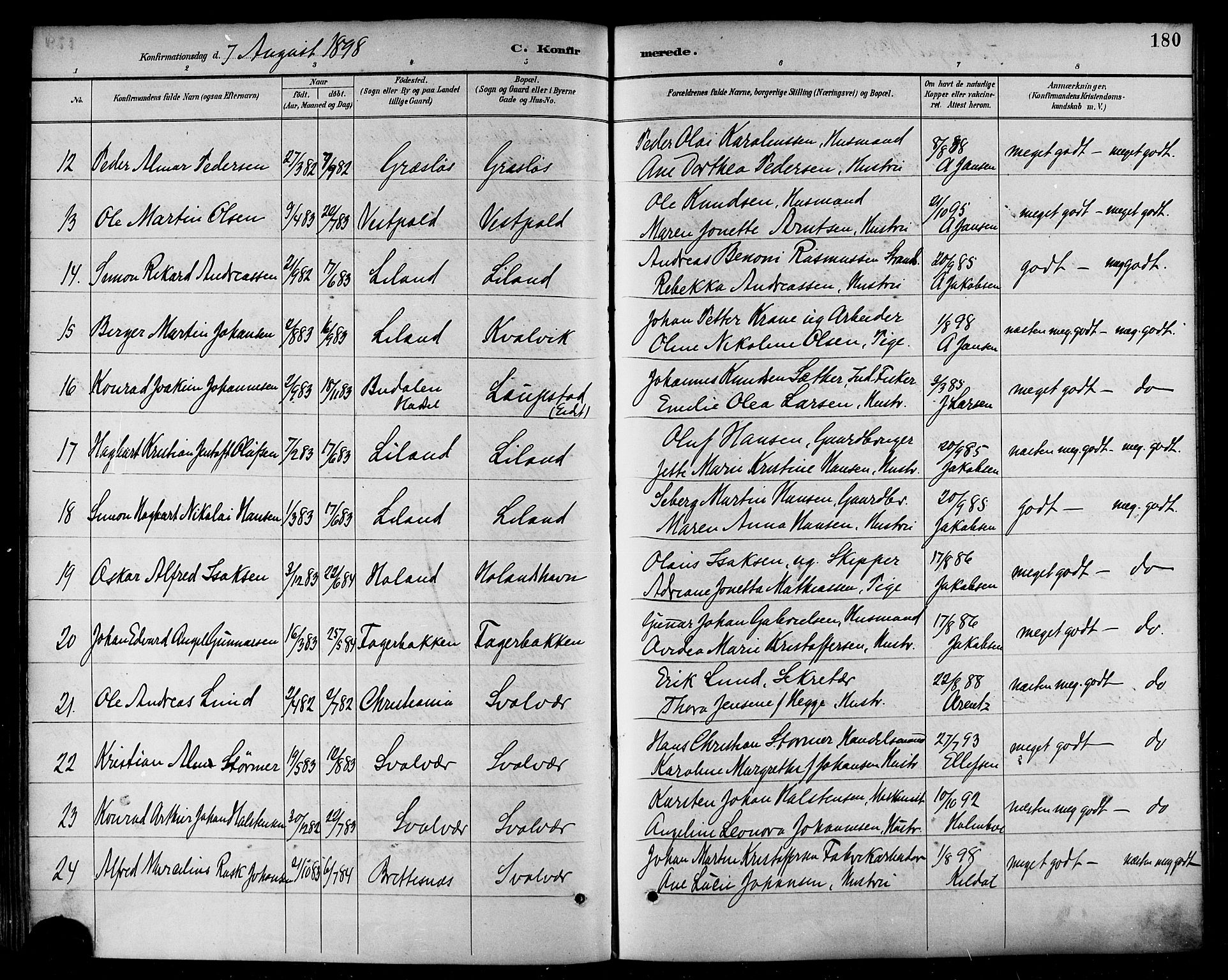 Ministerialprotokoller, klokkerbøker og fødselsregistre - Nordland, AV/SAT-A-1459/874/L1060: Parish register (official) no. 874A04, 1890-1899, p. 180