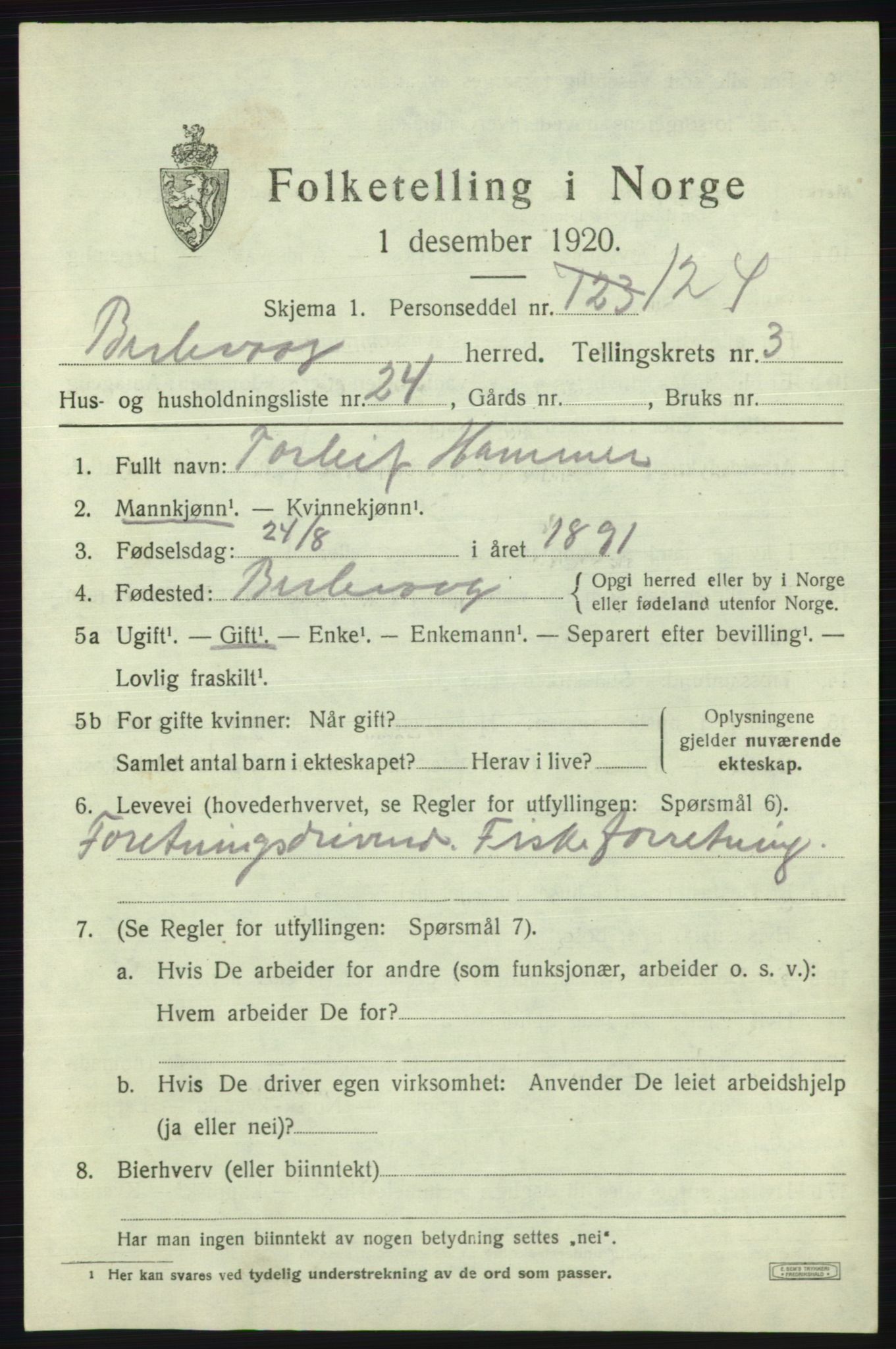 SATØ, 1920 census for Berlevåg, 1920, p. 1775