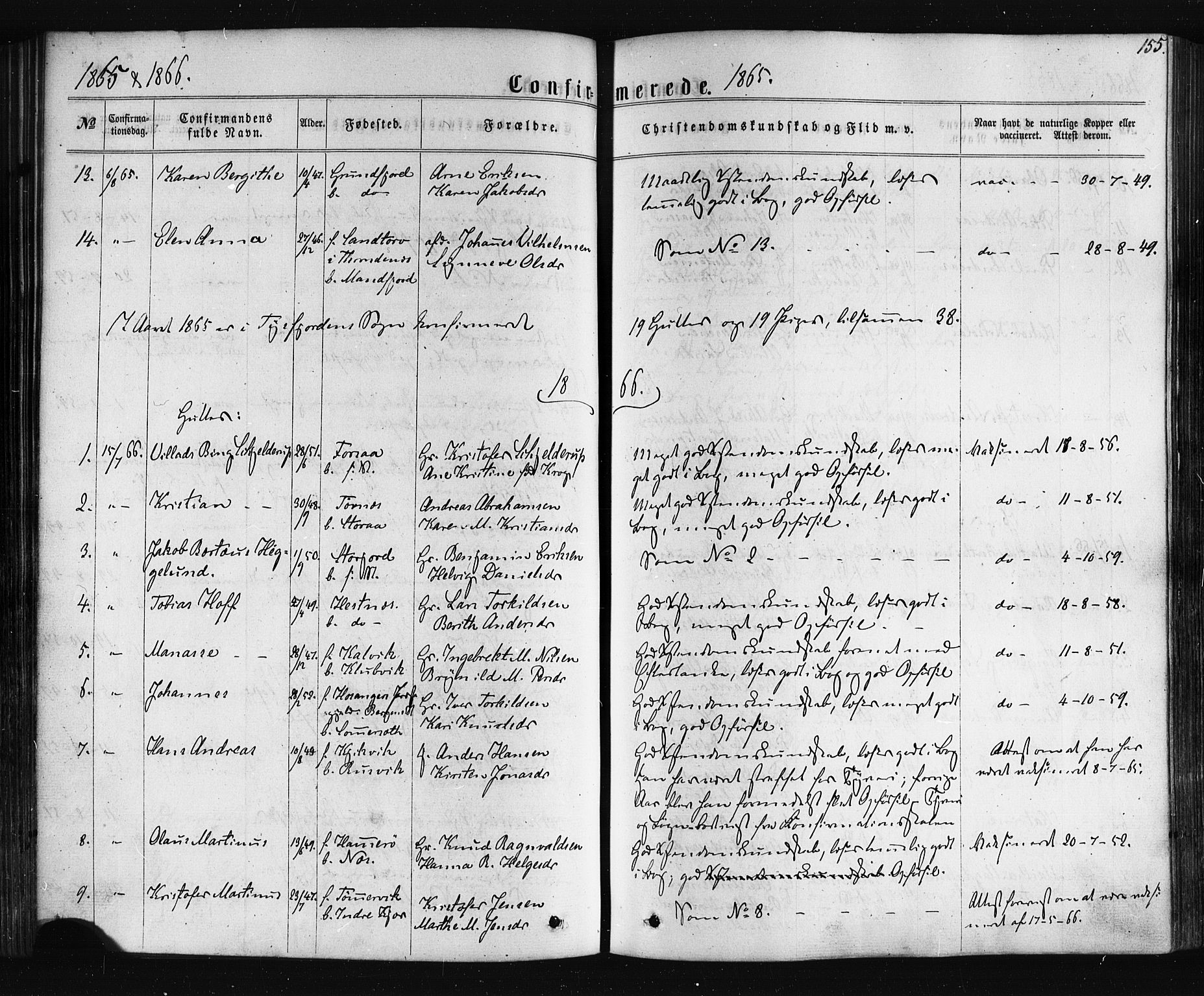 Ministerialprotokoller, klokkerbøker og fødselsregistre - Nordland, SAT/A-1459/861/L0867: Parish register (official) no. 861A02, 1864-1878, p. 155