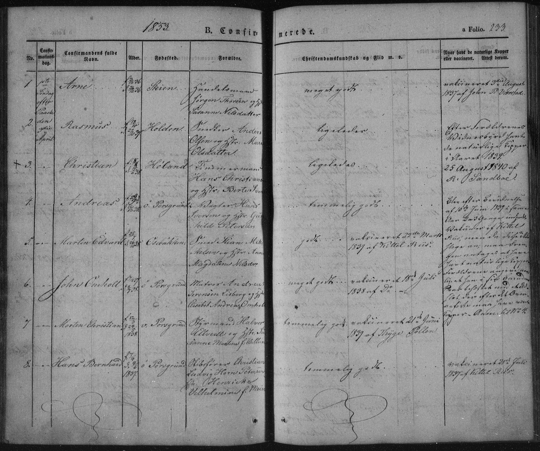 Porsgrunn kirkebøker , SAKO/A-104/F/Fa/L0006: Parish register (official) no. 6, 1841-1857, p. 233