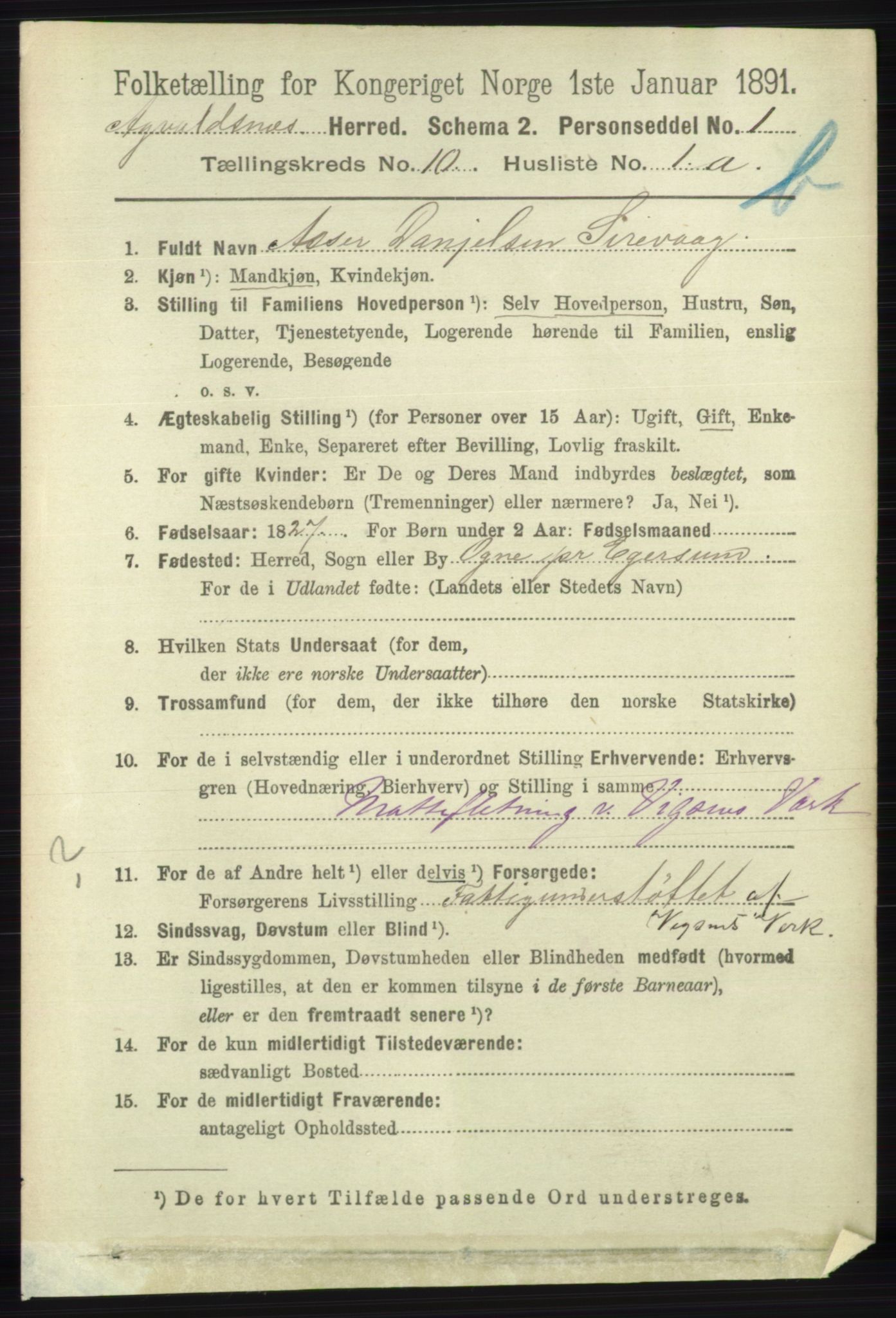 RA, 1891 census for 1147 Avaldsnes, 1891, p. 5791