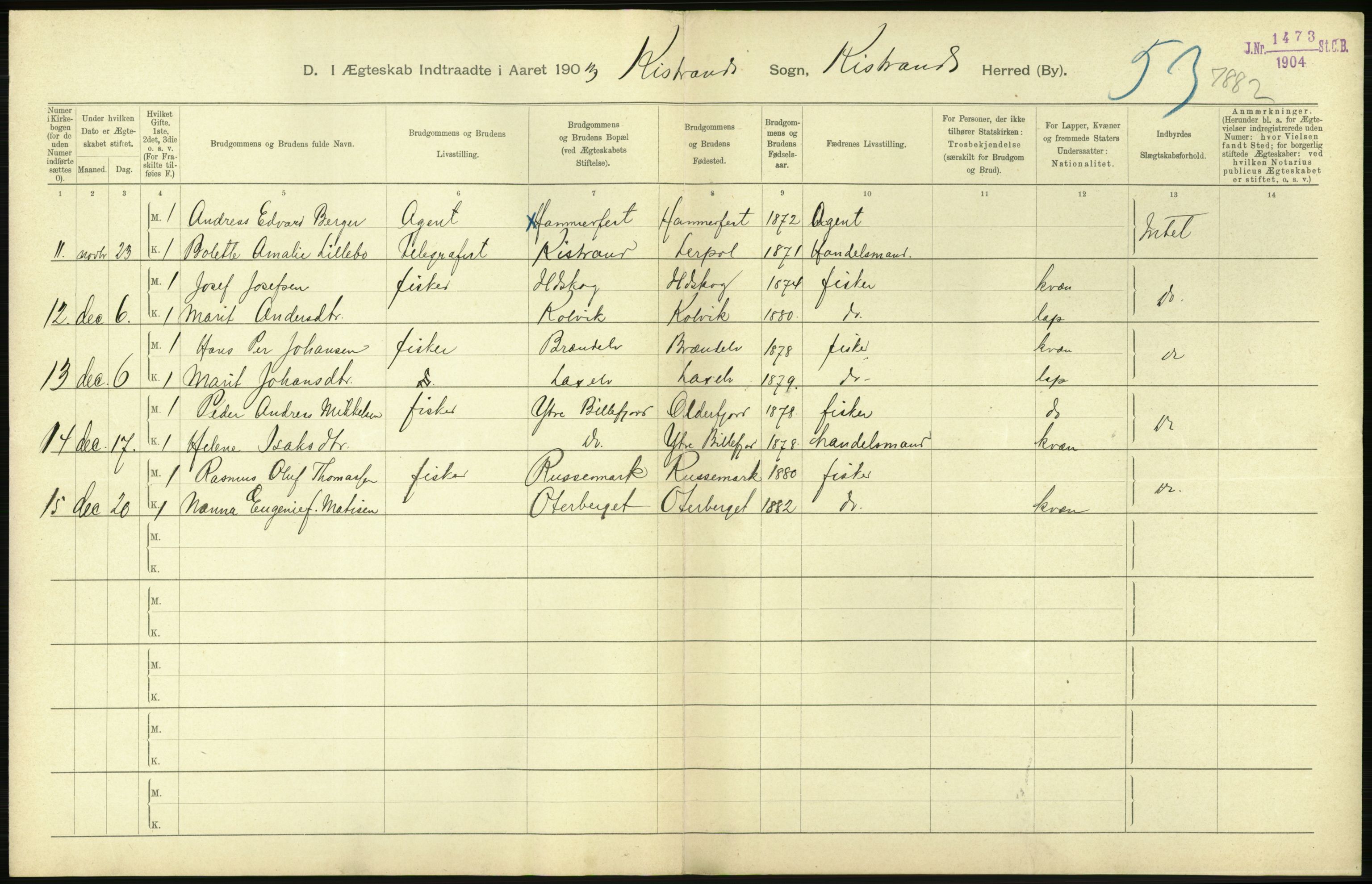 Statistisk sentralbyrå, Sosiodemografiske emner, Befolkning, AV/RA-S-2228/D/Df/Dfa/Dfaa/L0022: Finnmarkens amt: Fødte, gifte, døde., 1903, p. 176