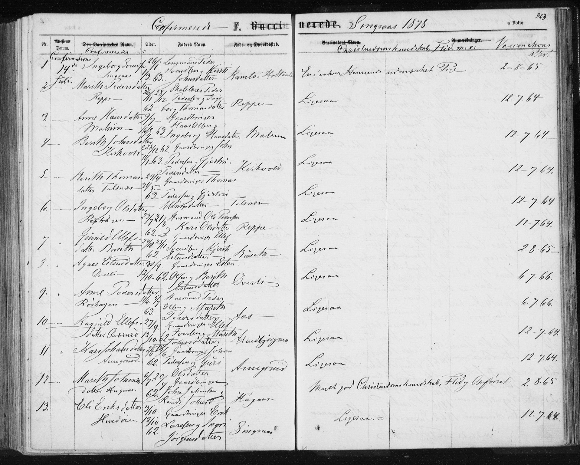 Ministerialprotokoller, klokkerbøker og fødselsregistre - Sør-Trøndelag, AV/SAT-A-1456/685/L0970: Parish register (official) no. 685A08 /2, 1870-1878, p. 323