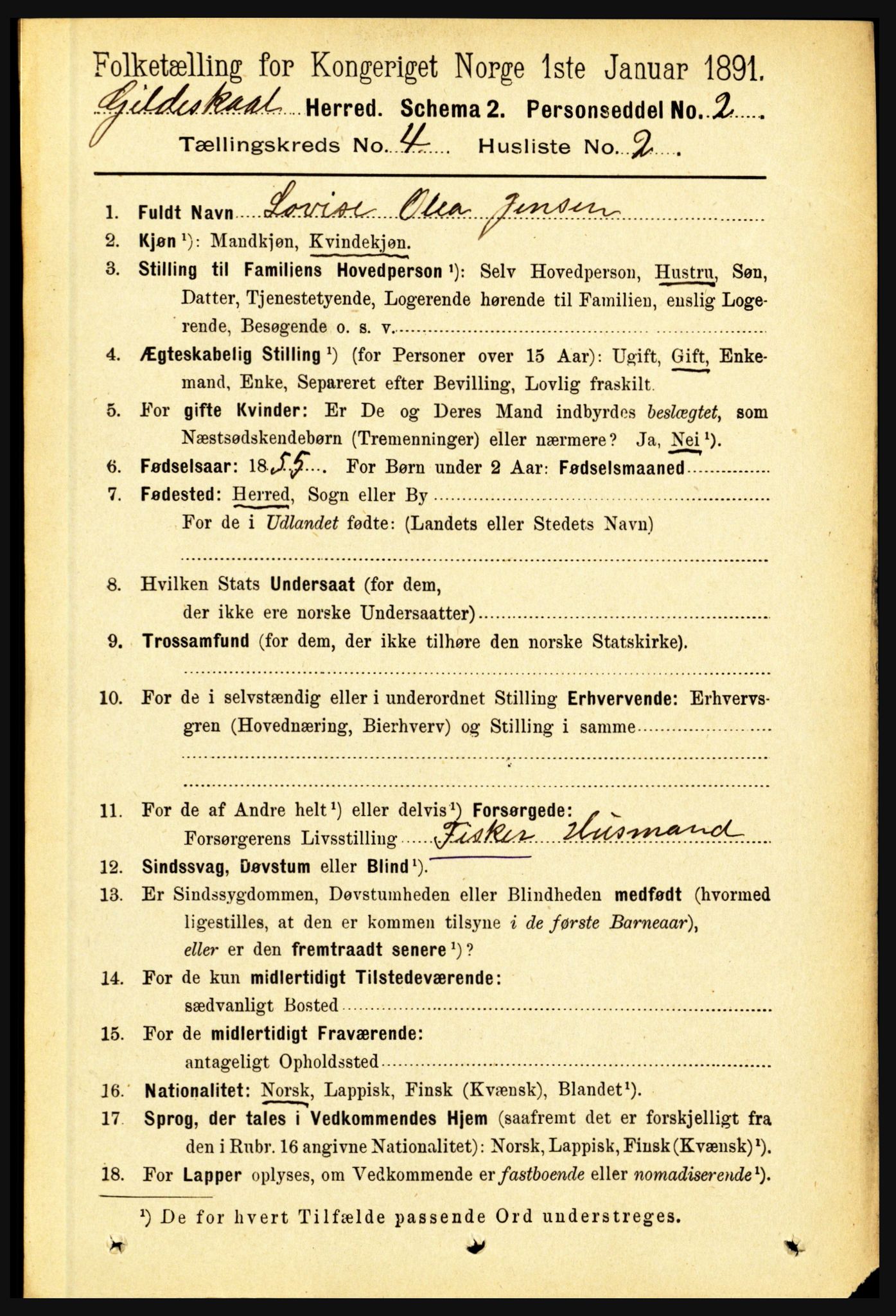 RA, 1891 census for 1838 Gildeskål, 1891, p. 1073