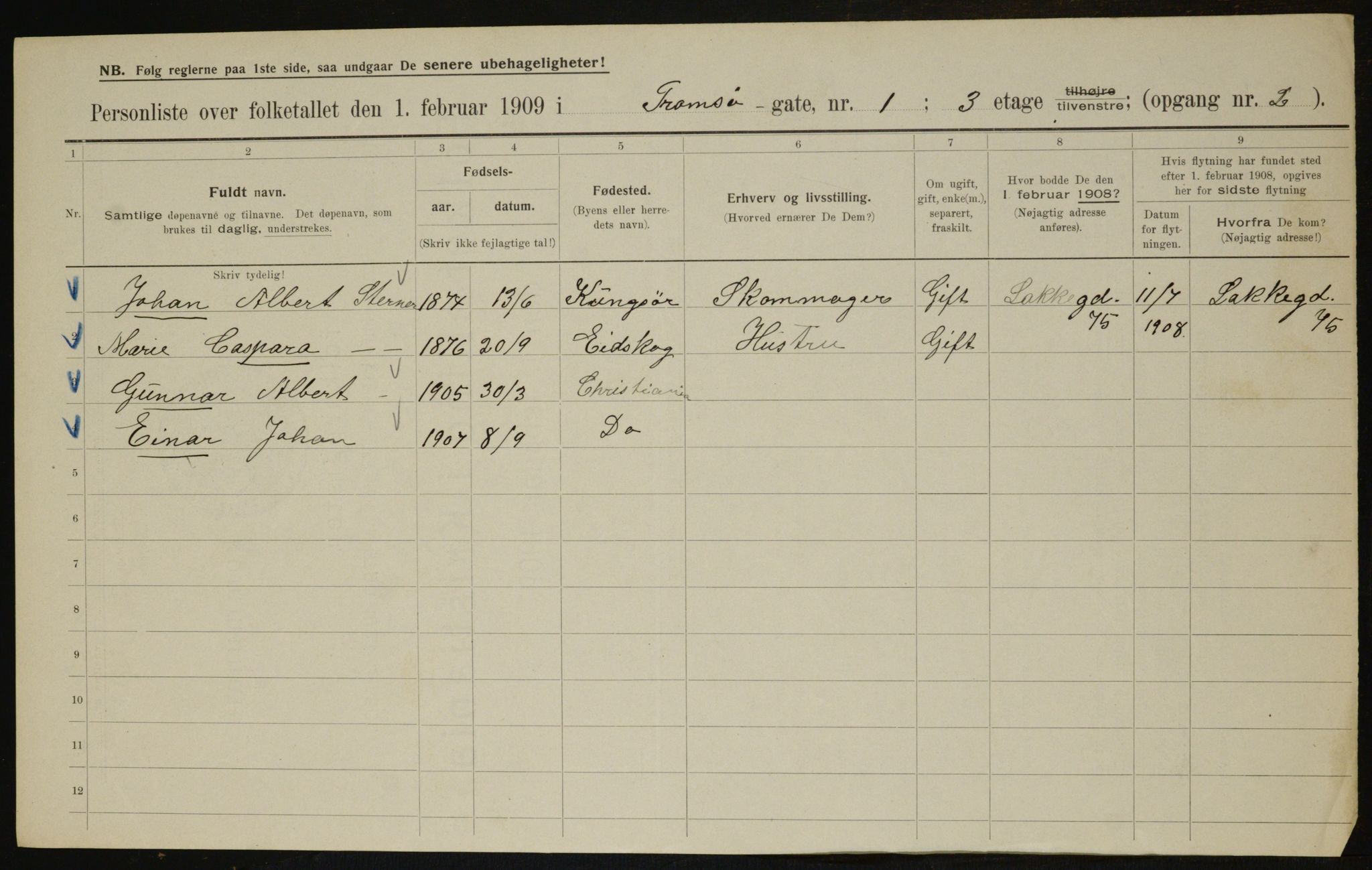 OBA, Municipal Census 1909 for Kristiania, 1909, p. 104856