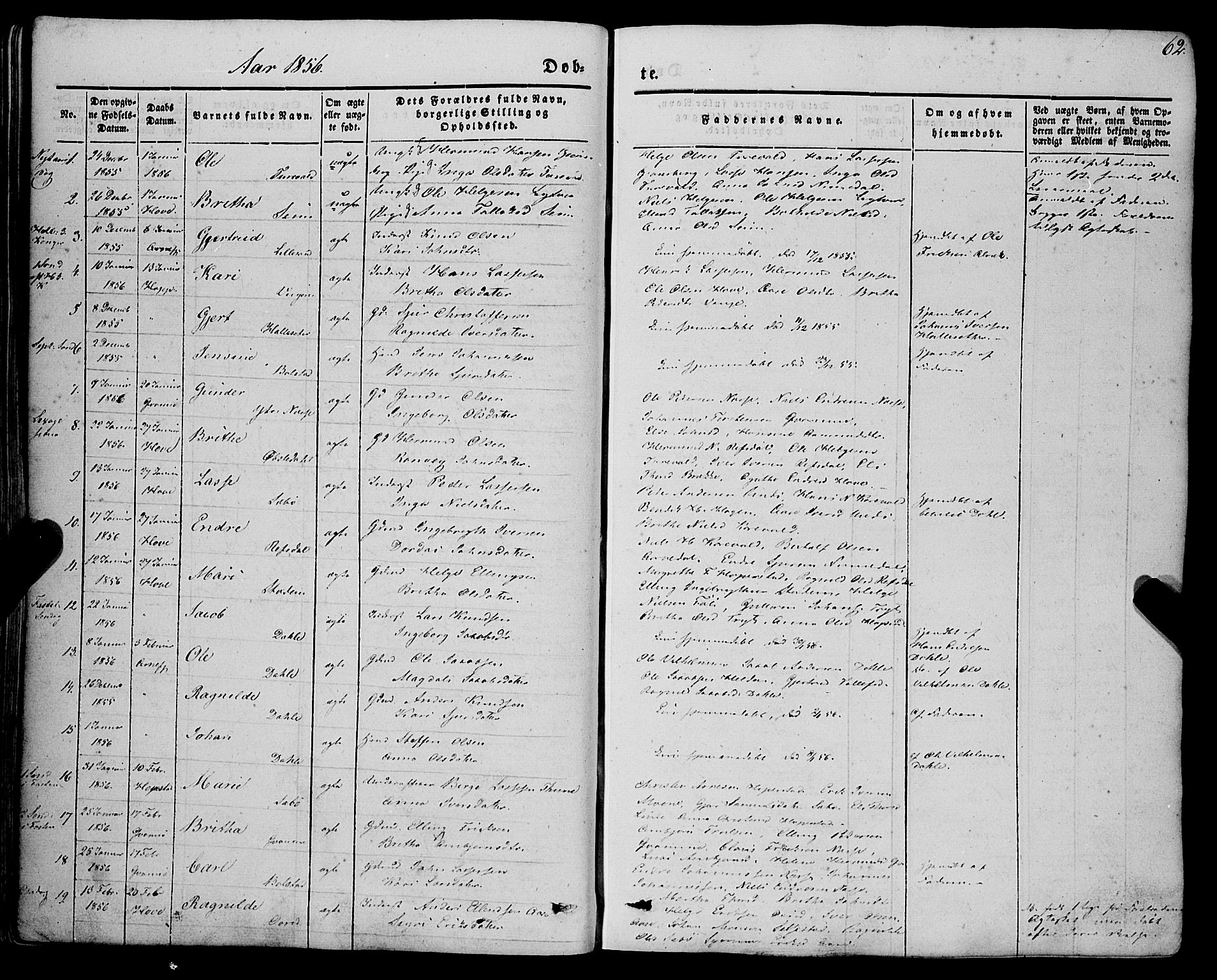 Vik sokneprestembete, AV/SAB-A-81501/H/Haa/Haaa/L0008: Parish register (official) no. A 8, 1846-1865, p. 62