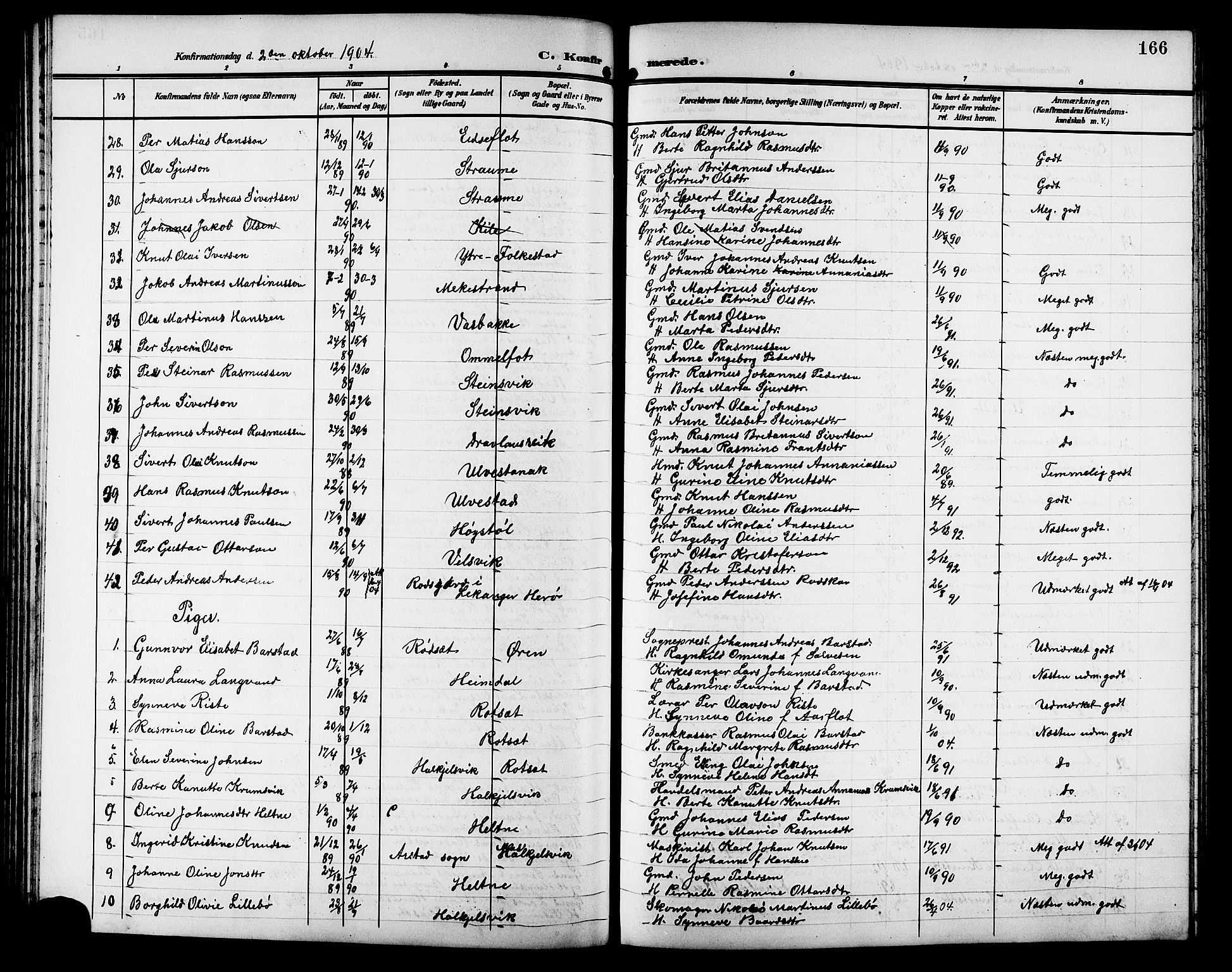Ministerialprotokoller, klokkerbøker og fødselsregistre - Møre og Romsdal, SAT/A-1454/511/L0159: Parish register (copy) no. 511C05, 1902-1920, p. 166