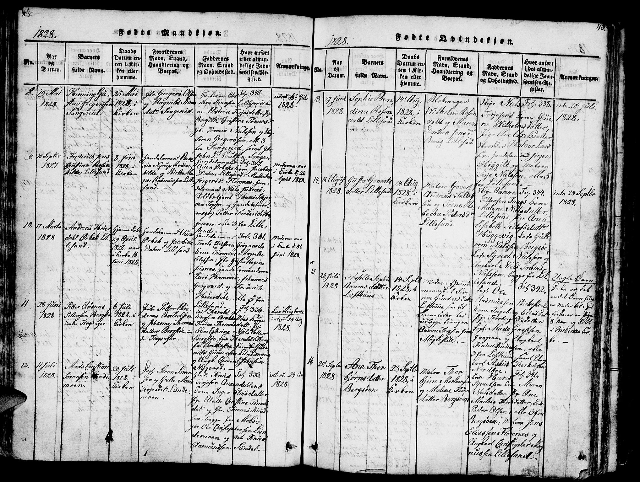 Vestre Moland sokneprestkontor, AV/SAK-1111-0046/F/Fb/Fbb/L0001: Parish register (copy) no. B 1, 1816-1851, p. 45