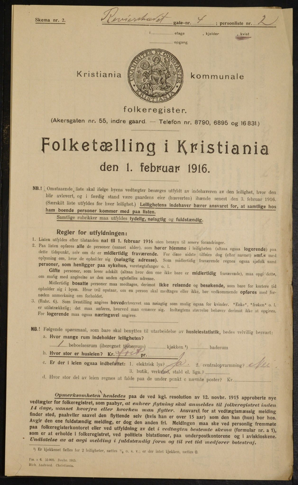 OBA, Municipal Census 1916 for Kristiania, 1916, p. 85032