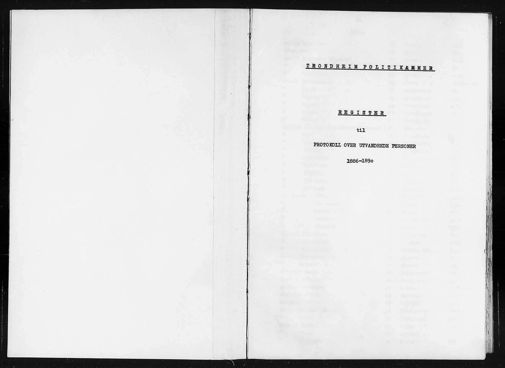 Trondheim politikammer, SAT/A-1887/1/32/L0019/0003: Registre til emigrantprotokollene / Fornavnsregister, 1886-1890