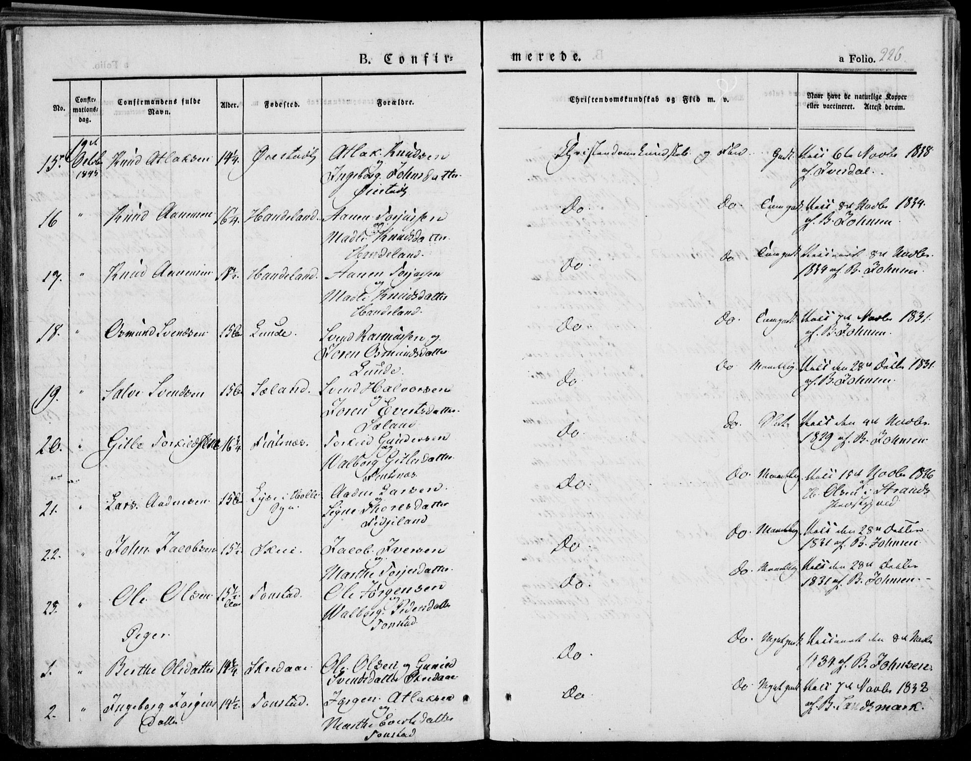 Bakke sokneprestkontor, SAK/1111-0002/F/Fa/Faa/L0004: Parish register (official) no. A 4, 1834-1846, p. 226
