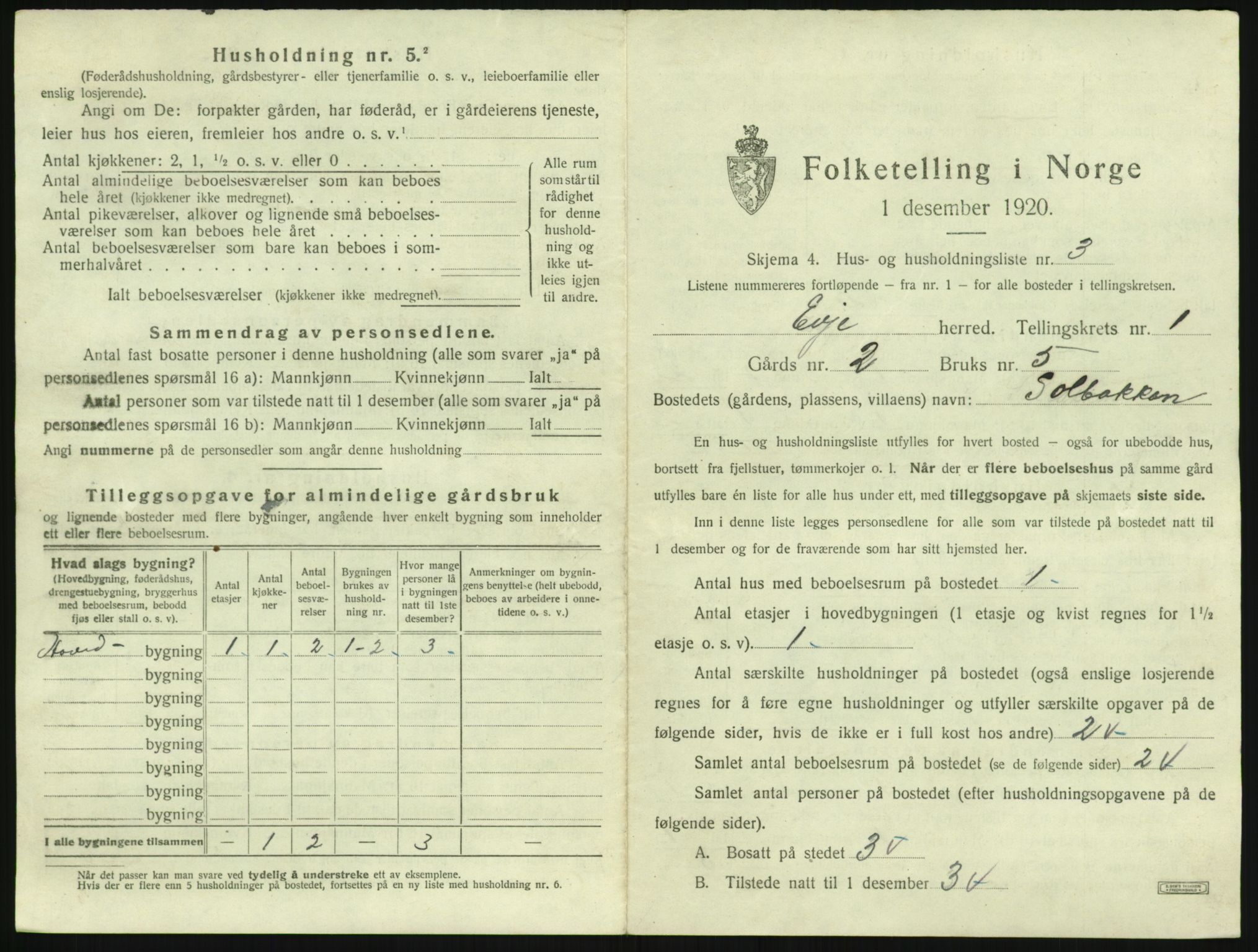 SAK, 1920 census for Evje, 1920, p. 46