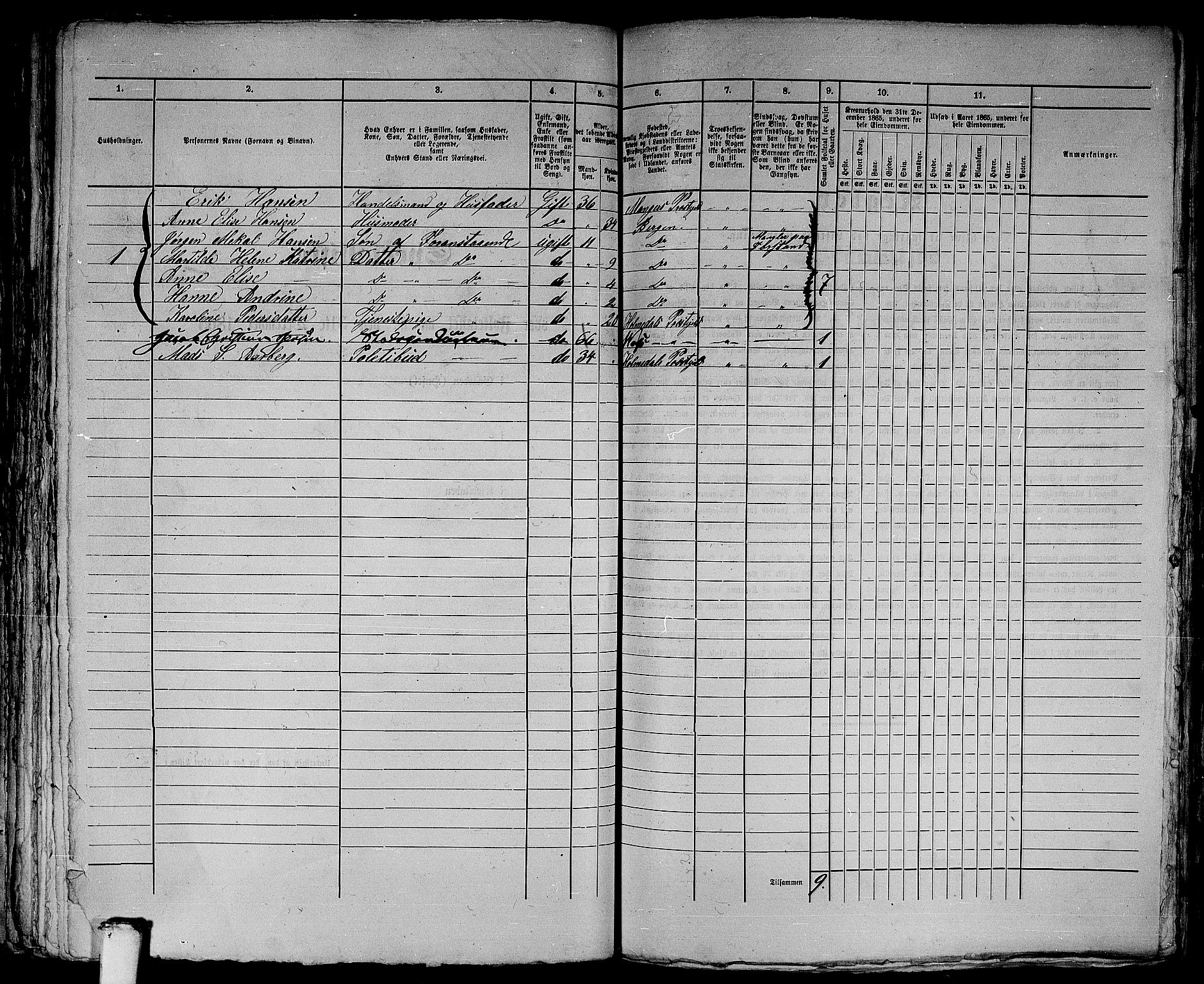 RA, 1865 census for Bergen, 1865, p. 3379