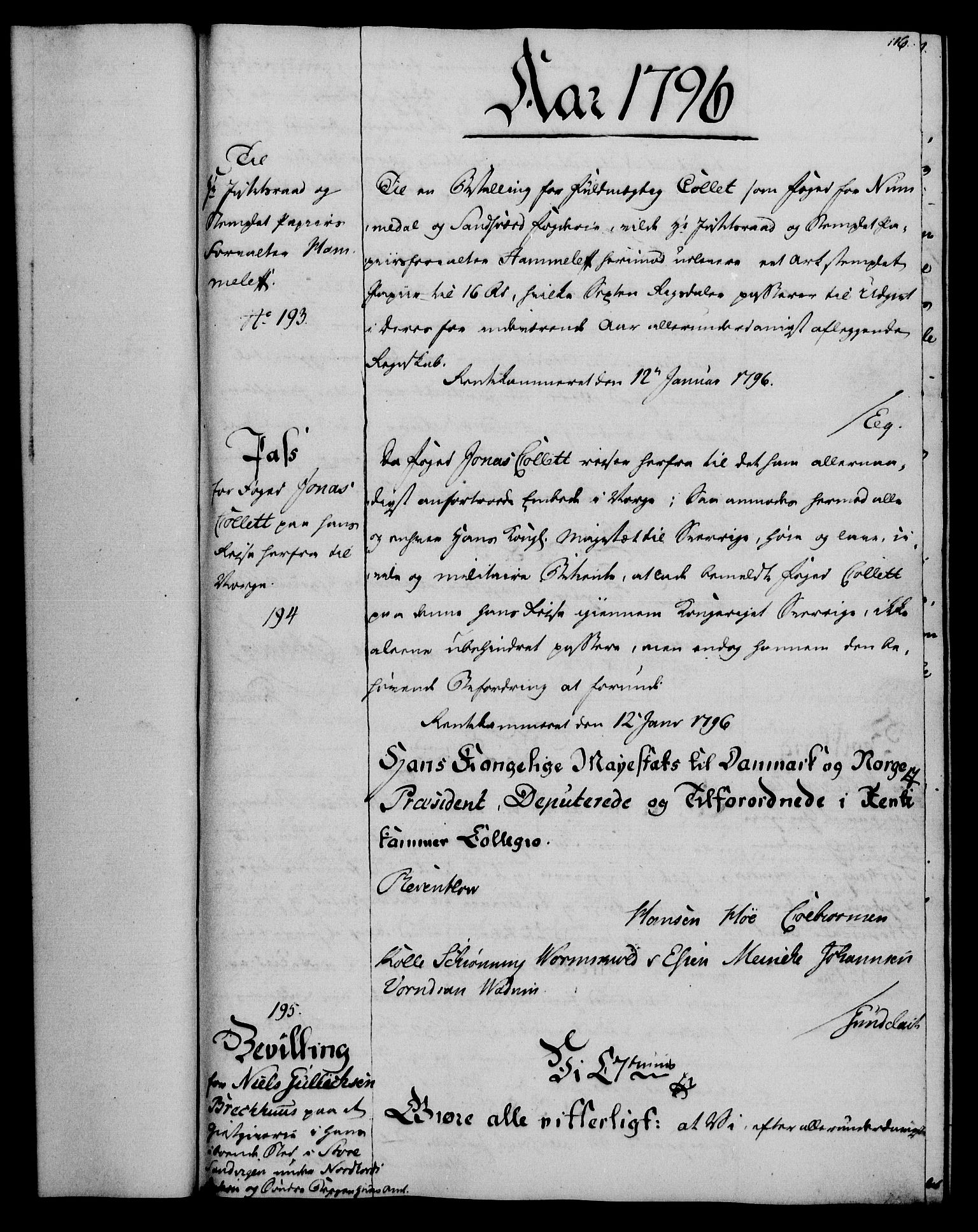 Rentekammeret, Kammerkanselliet, RA/EA-3111/G/Gg/Gga/L0016: Norsk ekspedisjonsprotokoll med register (merket RK 53.16), 1794-1800, p. 116