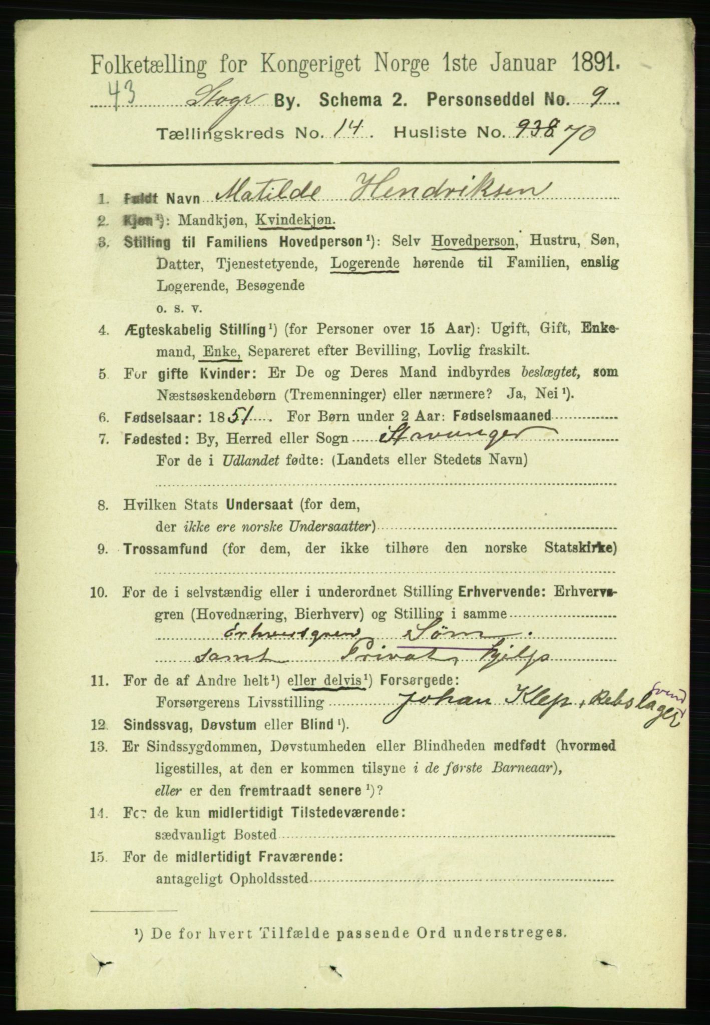 RA, 1891 census for 1103 Stavanger, 1891, p. 17600