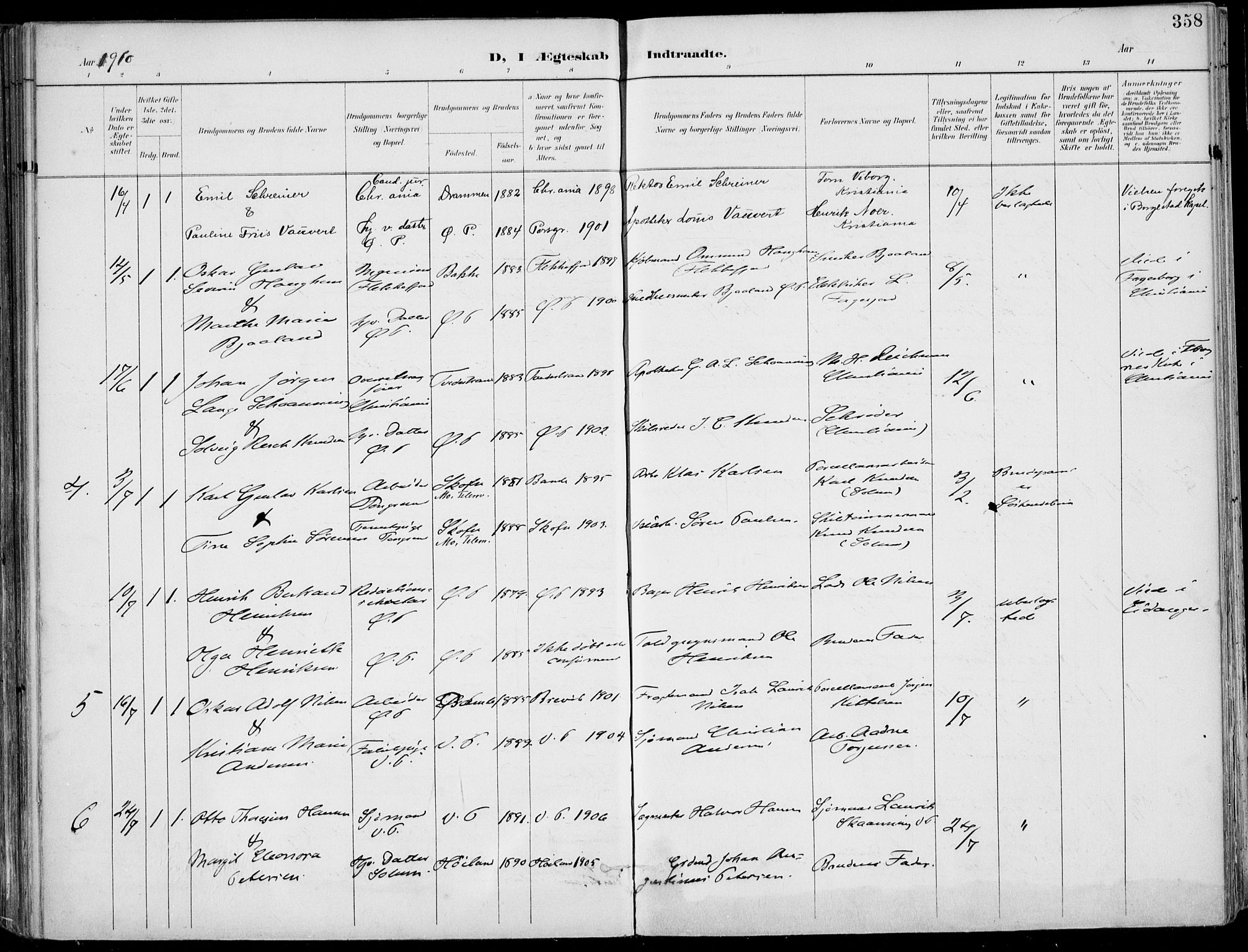 Porsgrunn kirkebøker , SAKO/A-104/F/Fa/L0011: Parish register (official) no. 11, 1895-1919, p. 358