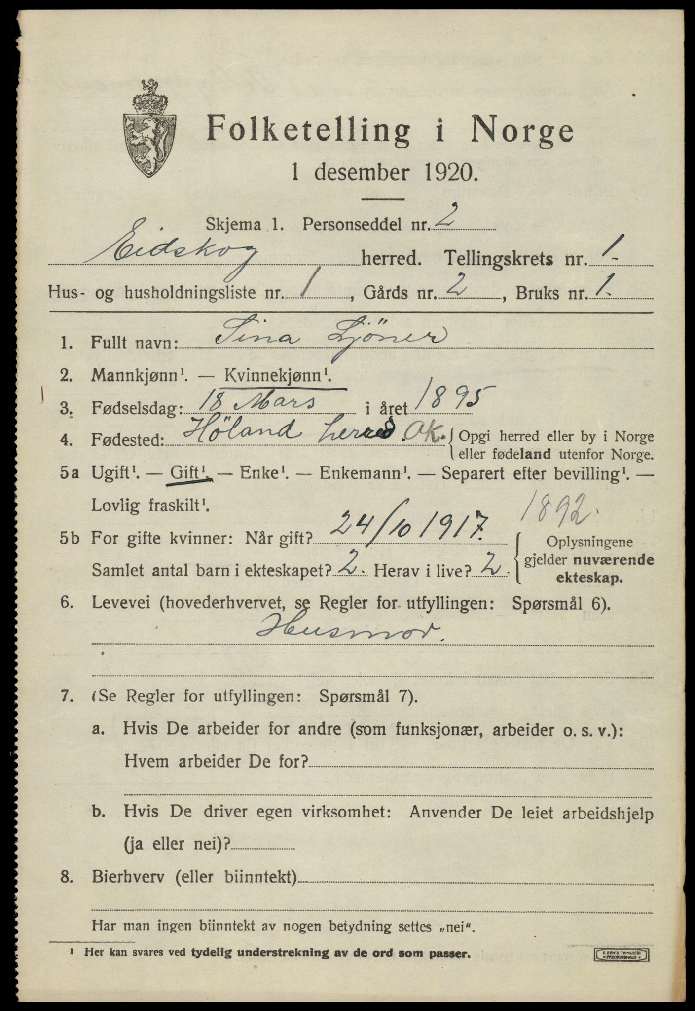 SAH, 1920 census for Eidskog, 1920, p. 2407