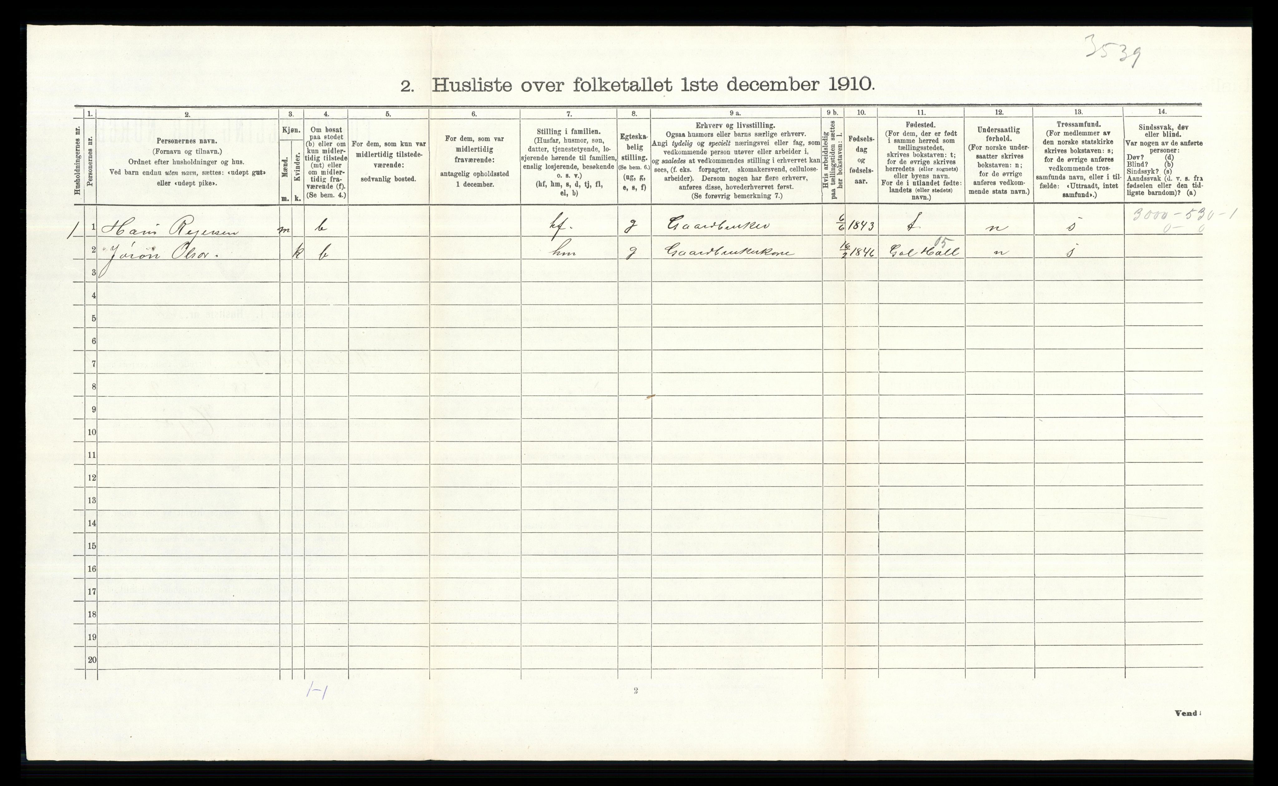 RA, 1910 census for Nes, 1910, p. 213