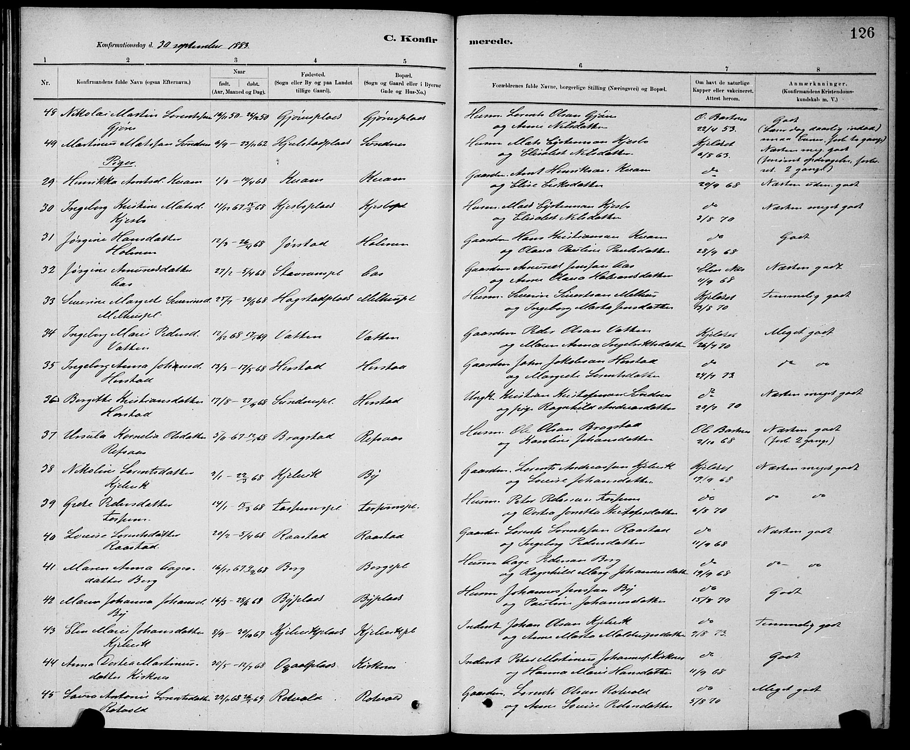 Ministerialprotokoller, klokkerbøker og fødselsregistre - Nord-Trøndelag, AV/SAT-A-1458/730/L0301: Parish register (copy) no. 730C04, 1880-1897, p. 126