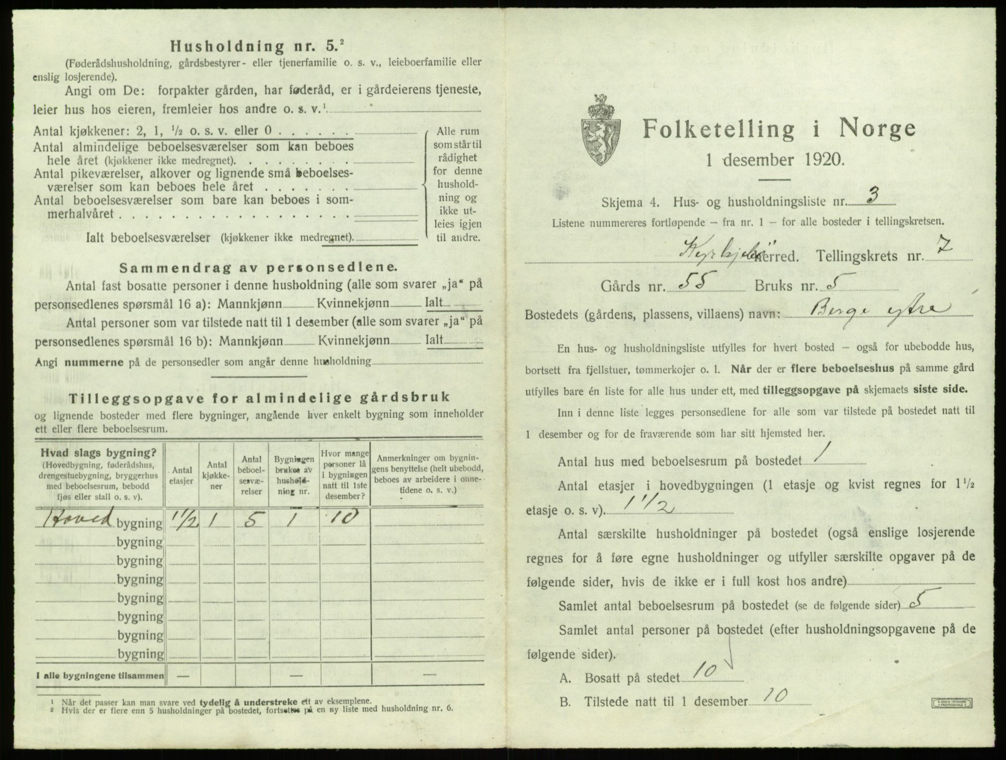 SAB, 1920 census for Kyrkjebø, 1920, p. 493