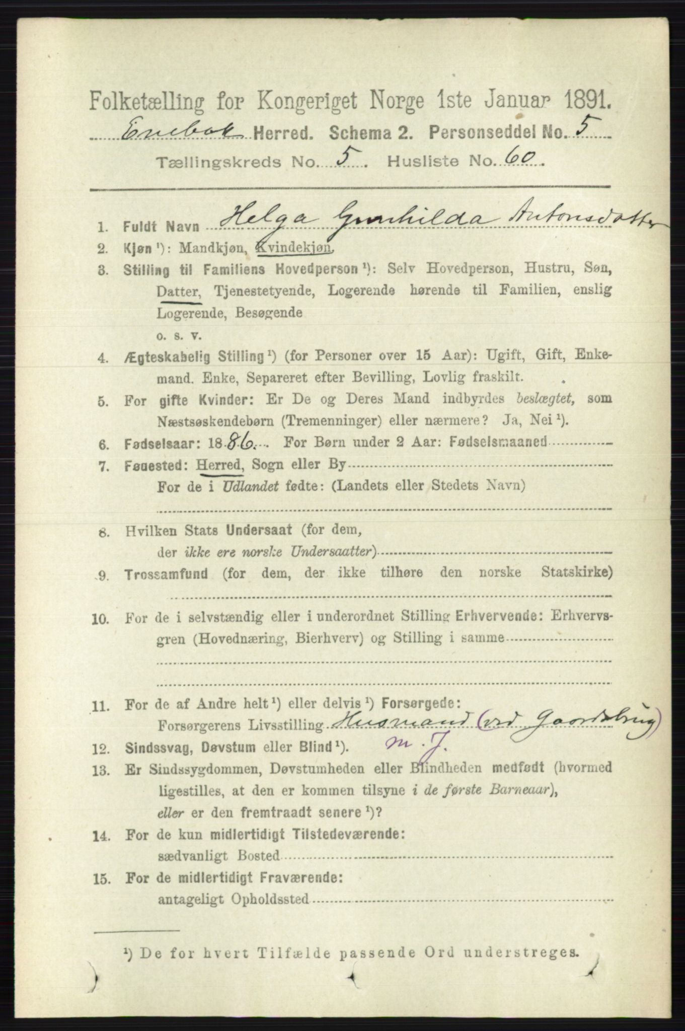 RA, 1891 census for 0229 Enebakk, 1891, p. 2355