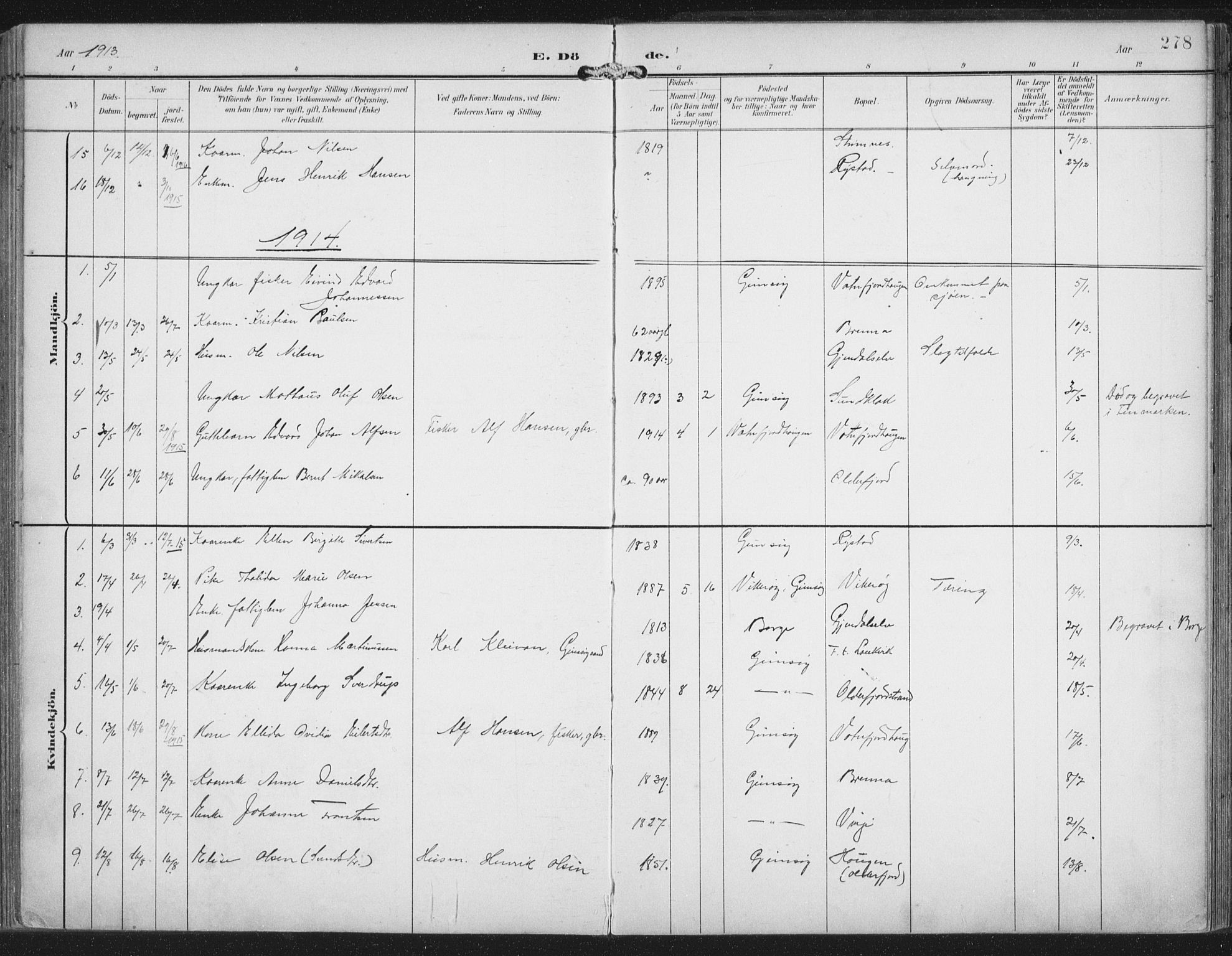 Ministerialprotokoller, klokkerbøker og fødselsregistre - Nordland, AV/SAT-A-1459/876/L1098: Parish register (official) no. 876A04, 1896-1915, p. 278