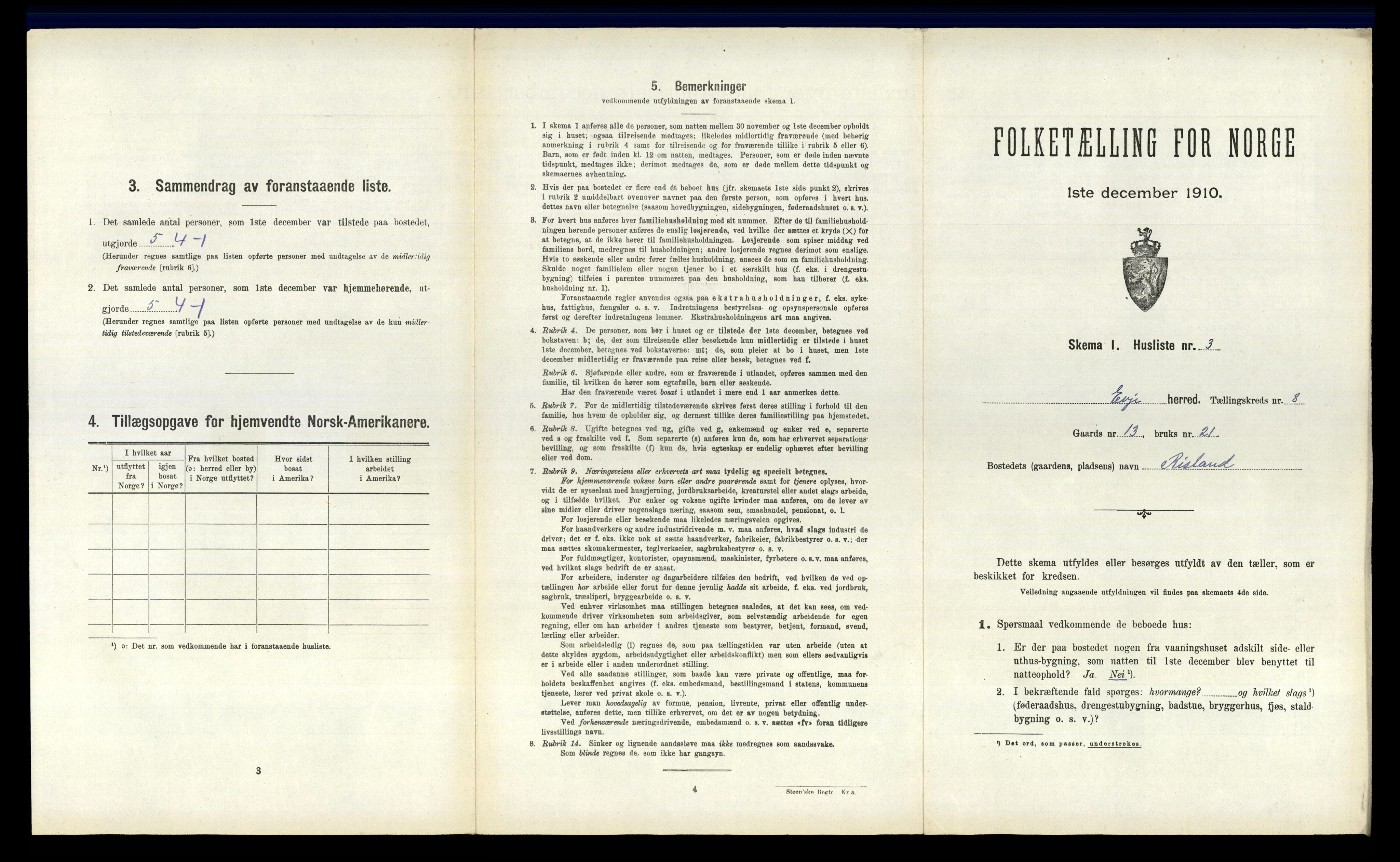 RA, 1910 census for Evje, 1910, p. 296