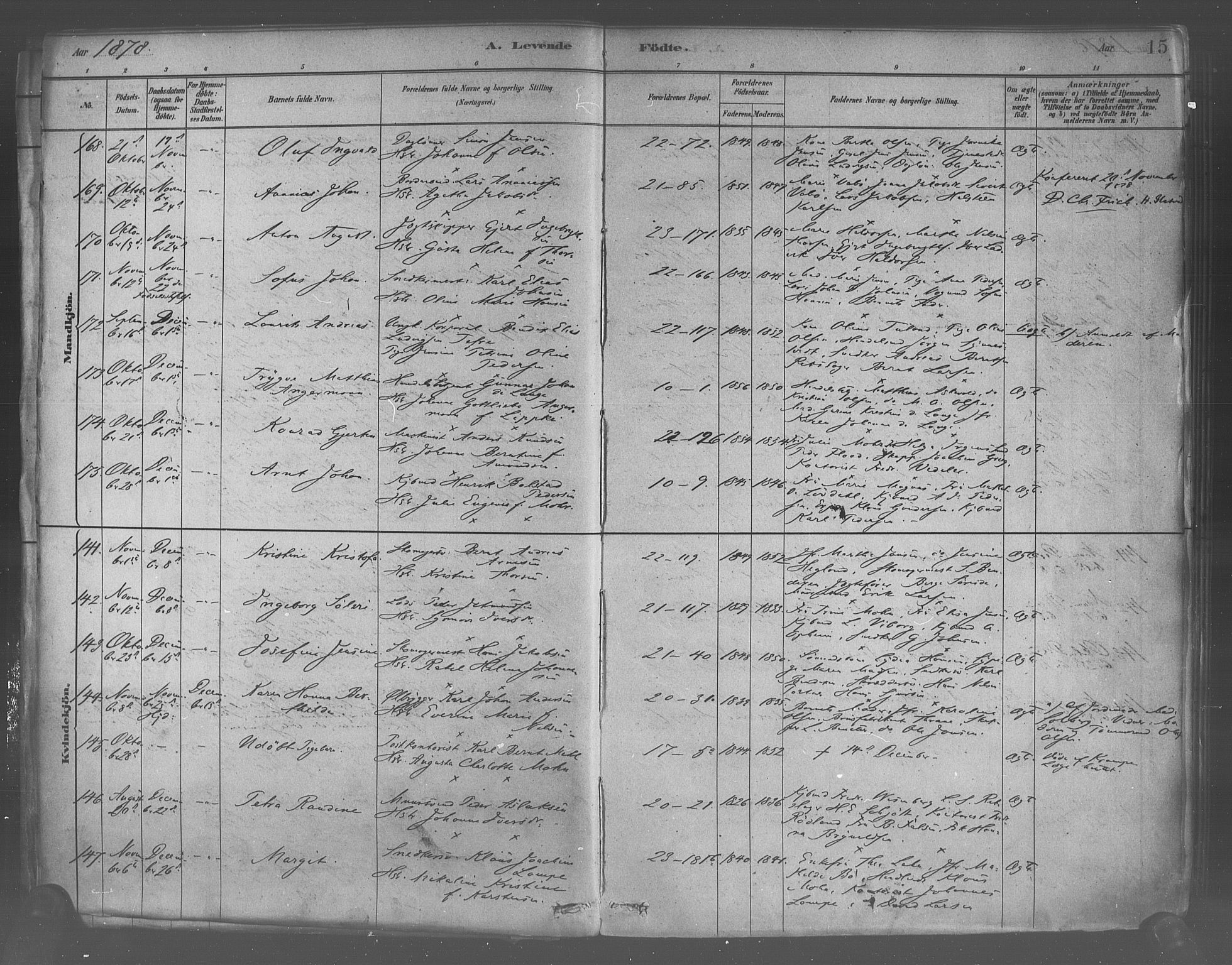 Korskirken sokneprestembete, AV/SAB-A-76101/H/Haa/L0021: Parish register (official) no. B 7, 1878-1889, p. 15