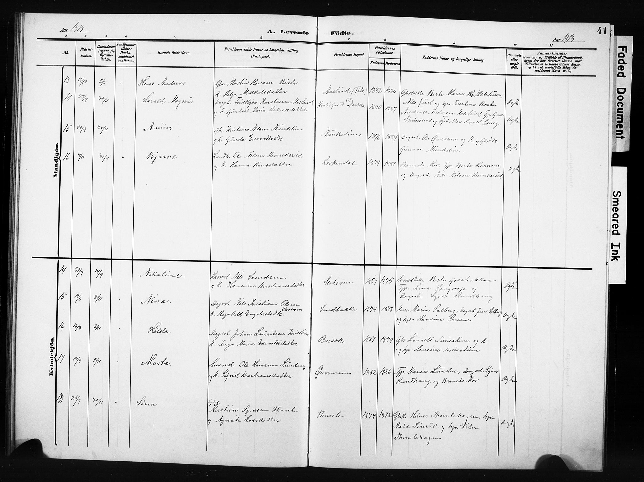 Nordre Land prestekontor, AV/SAH-PREST-124/H/Ha/Hab/L0006: Parish register (copy) no. 6, 1905-1929, p. 41