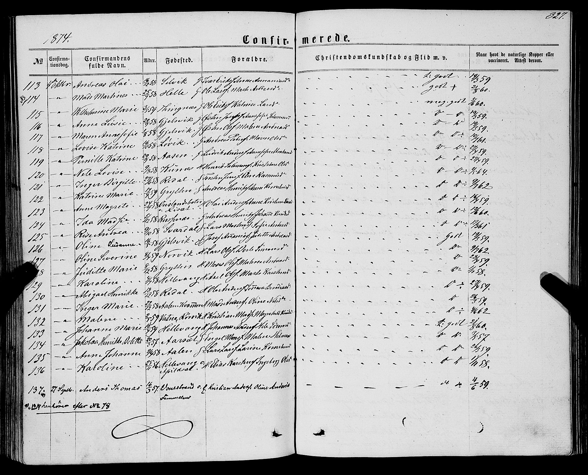 Førde sokneprestembete, AV/SAB-A-79901/H/Haa/Haaa/L0009: Parish register (official) no. A 9, 1861-1877, p. 327