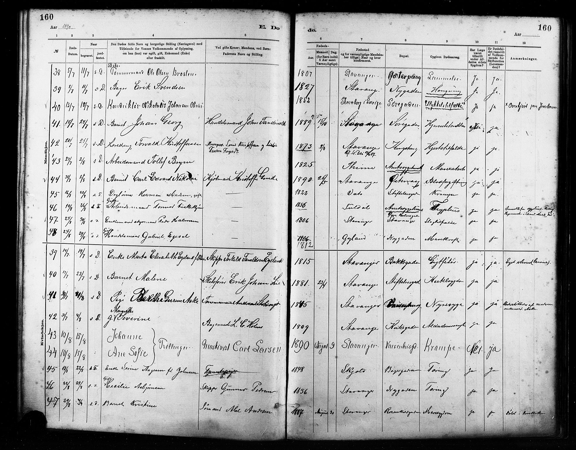 St. Petri sokneprestkontor, AV/SAST-A-101813/001/30/30BA/L0017: Parish register (official) no. A 17, 1879-1895, p. 160