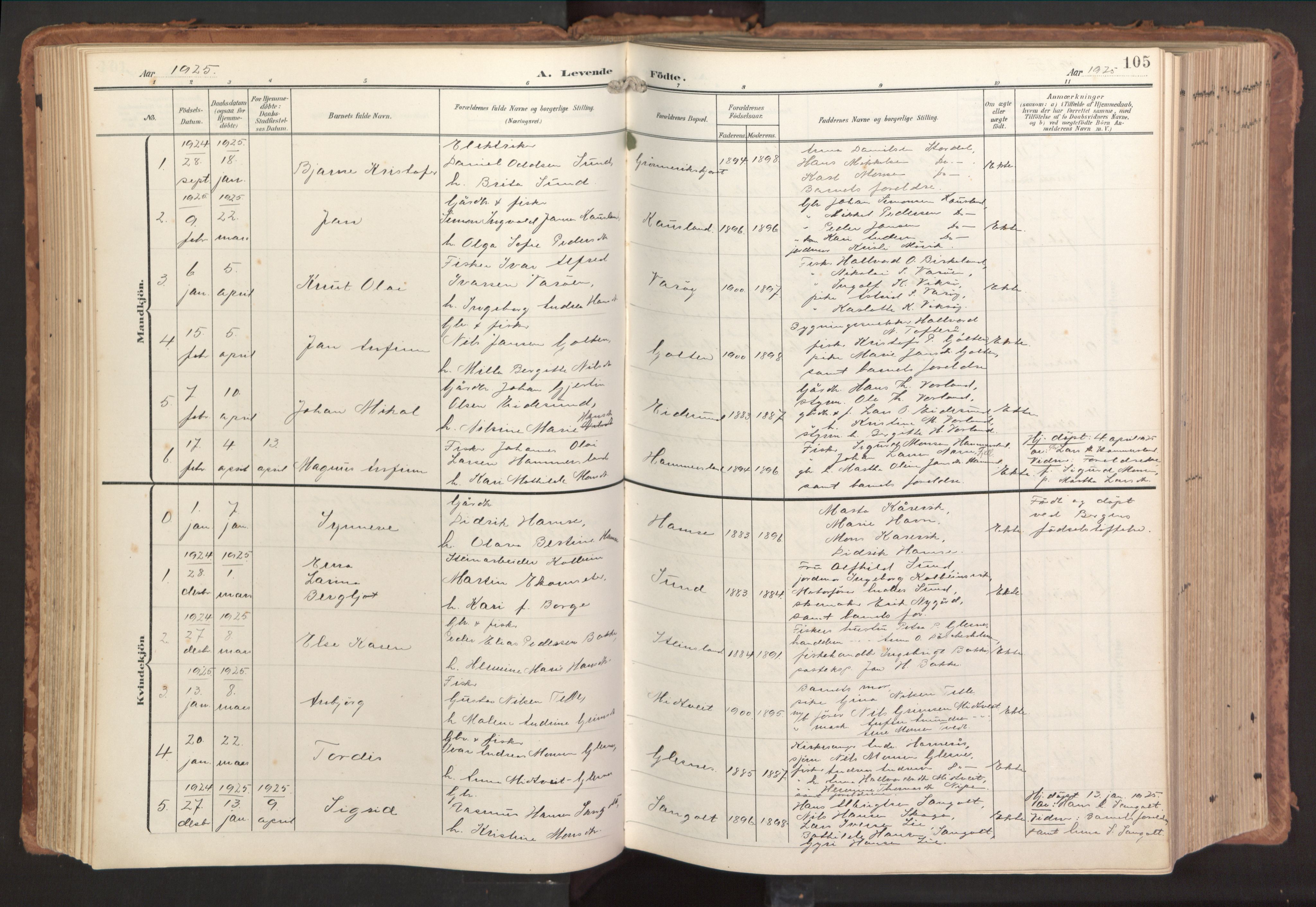 Sund sokneprestembete, AV/SAB-A-99930: Parish register (official) no. B 2, 1907-1926, p. 105