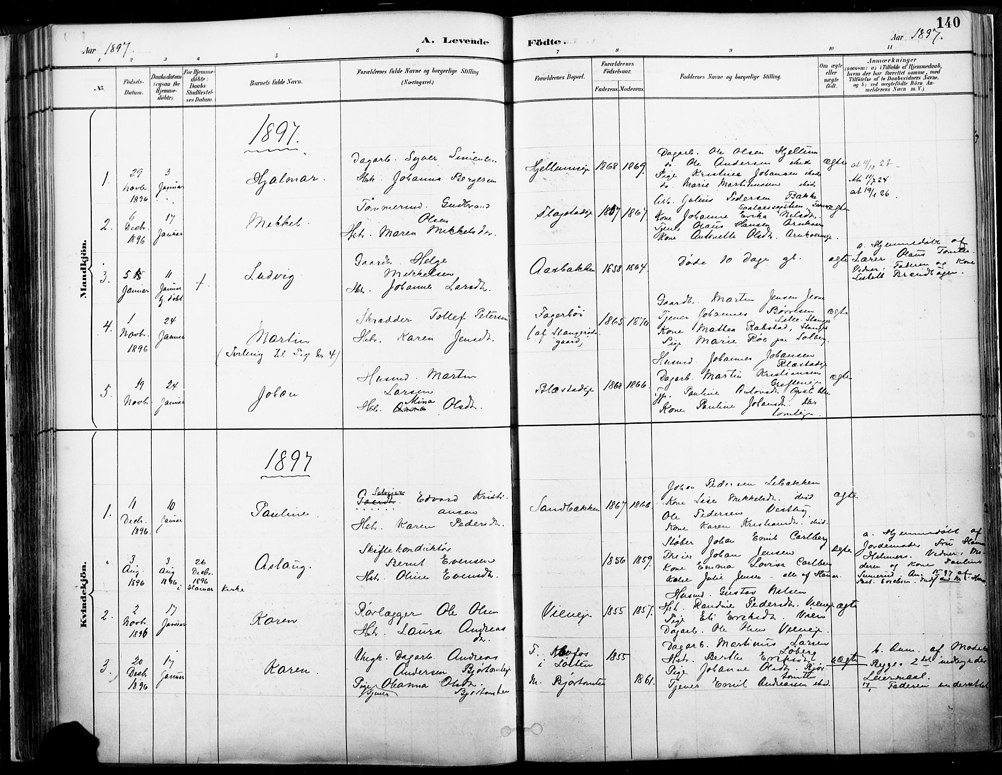Vang prestekontor, Hedmark, SAH/PREST-008/H/Ha/Haa/L0019A: Parish register (official) no. 19, 1886-1900, p. 140