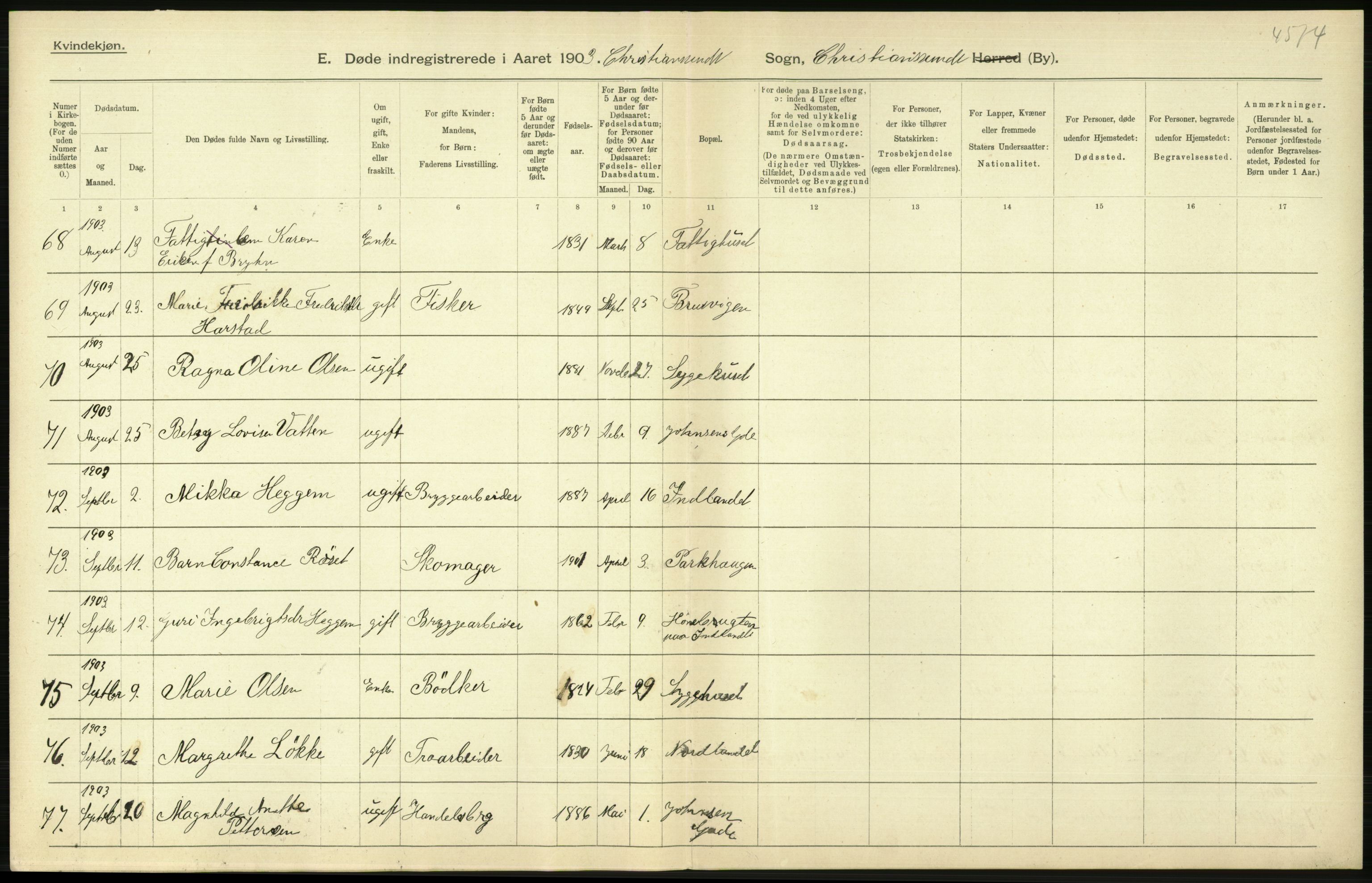 Statistisk sentralbyrå, Sosiodemografiske emner, Befolkning, AV/RA-S-2228/D/Df/Dfa/Dfaa/L0016: Romsdal amt: Fødte, gifte, døde., 1903, p. 1014