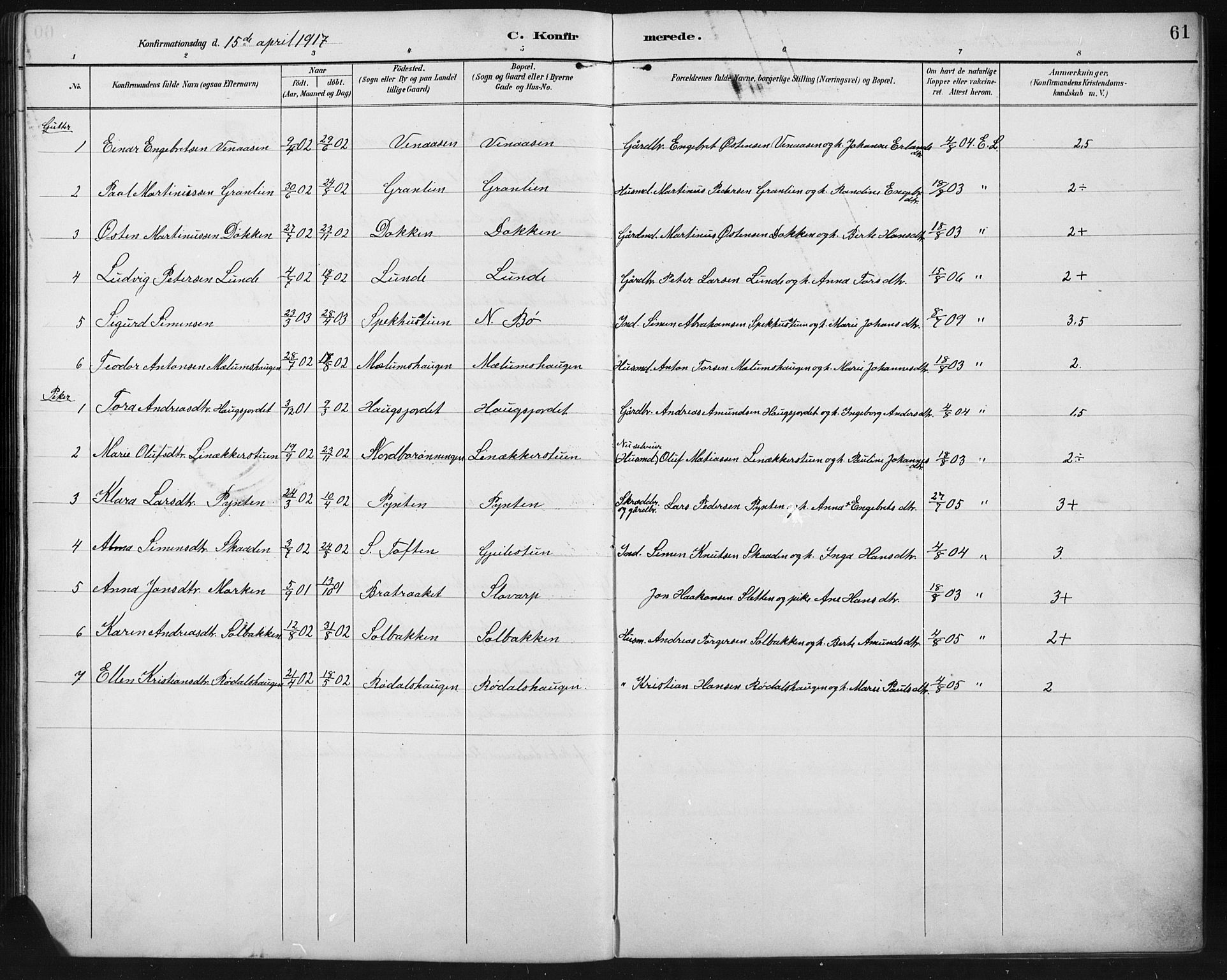 Ringebu prestekontor, SAH/PREST-082/H/Ha/Hab/L0008: Parish register (copy) no. 8, 1890-1922, p. 61