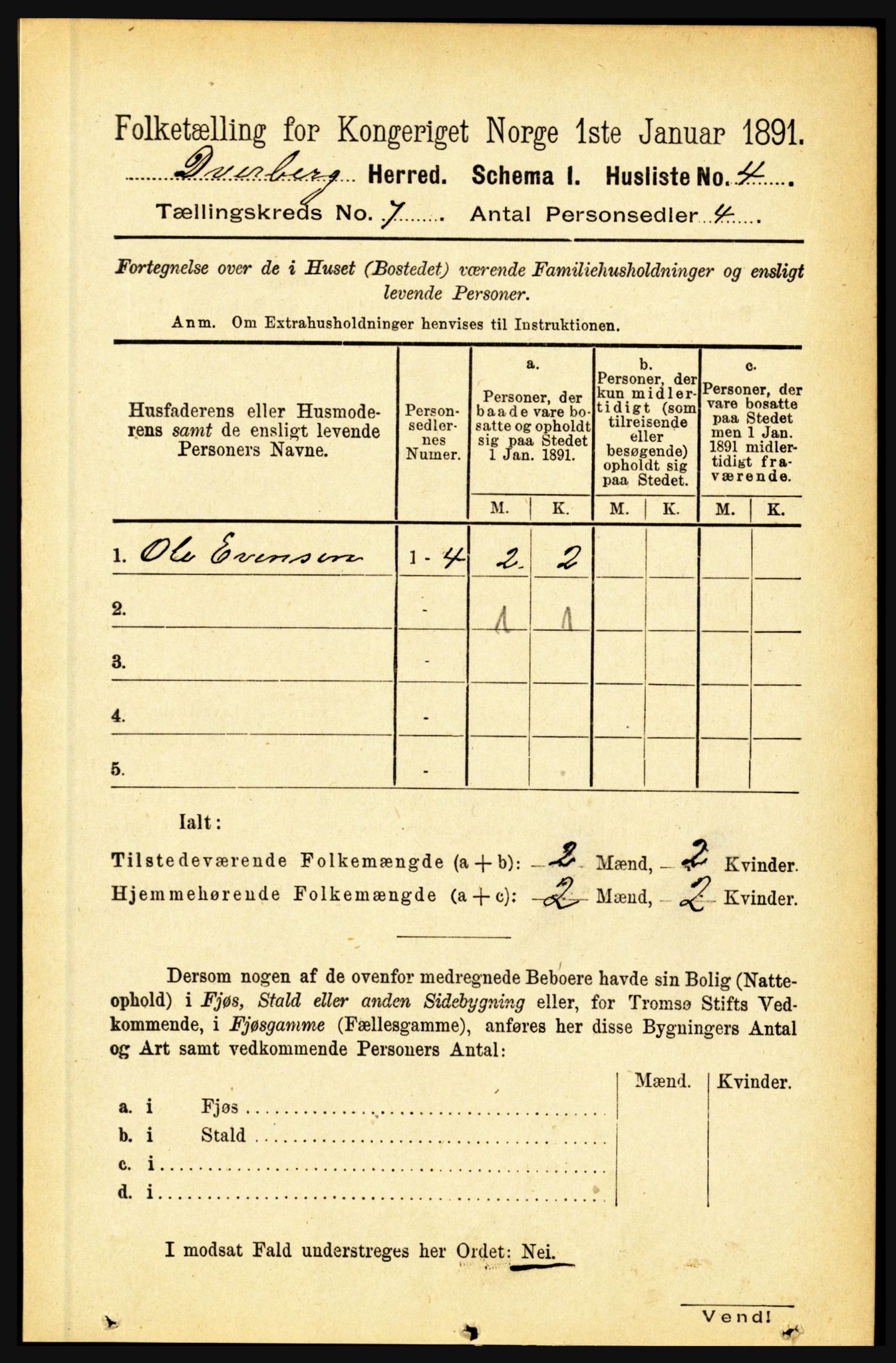 RA, 1891 census for 1872 Dverberg, 1891, p. 2508