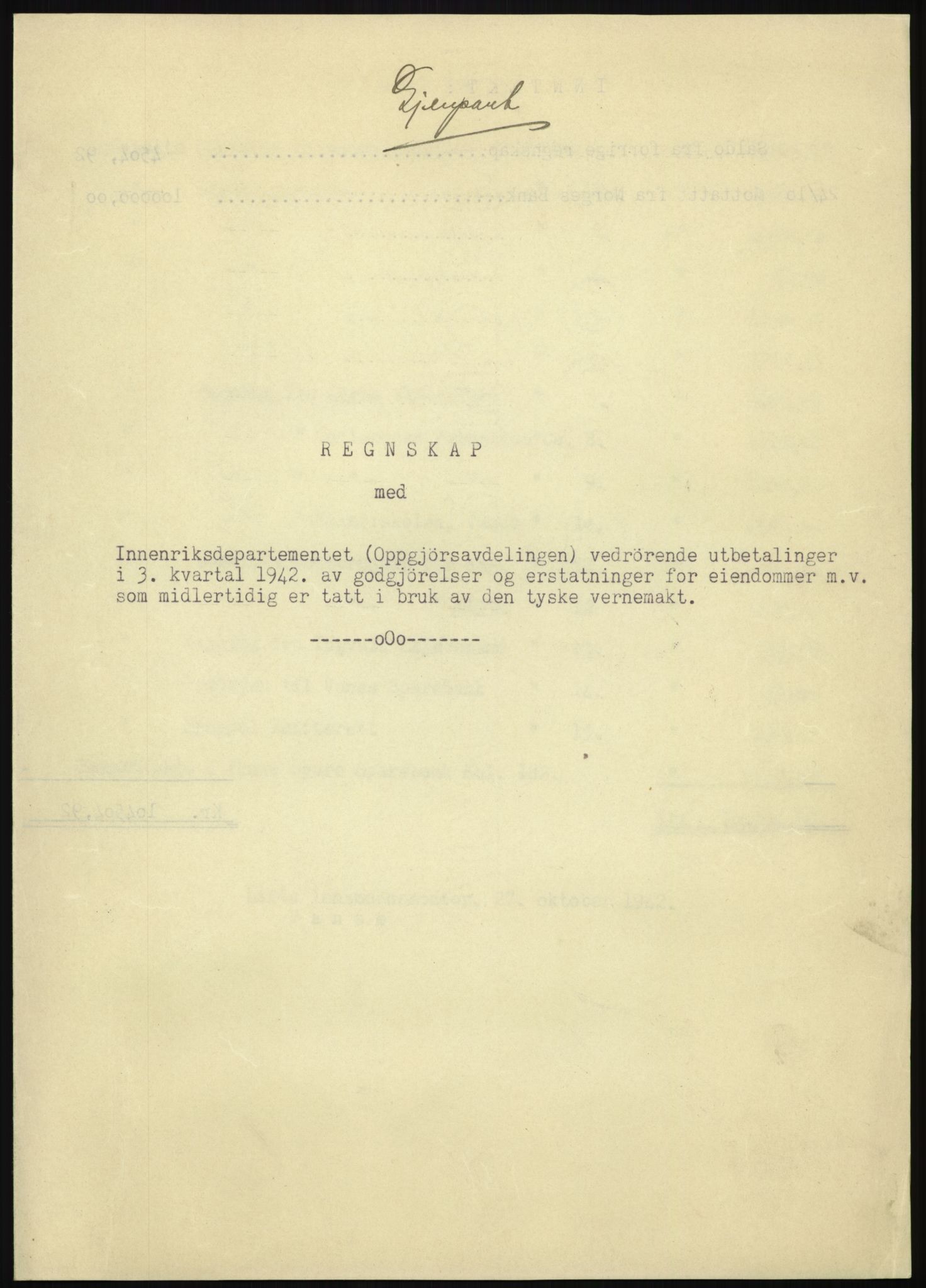 Forsvarsdepartementet, 10. kontor / Oppgjørskontoret, AV/RA-RAFA-1225/D/Db/L0180: Lista oppgjørskontor, 1942-1952, p. 1069
