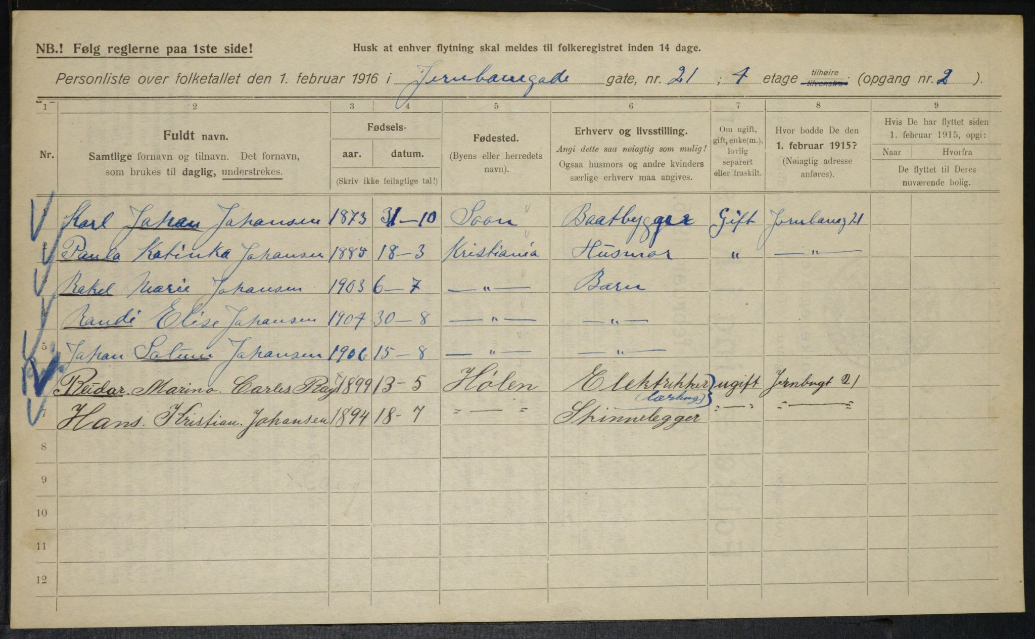 OBA, Municipal Census 1916 for Kristiania, 1916, p. 48006