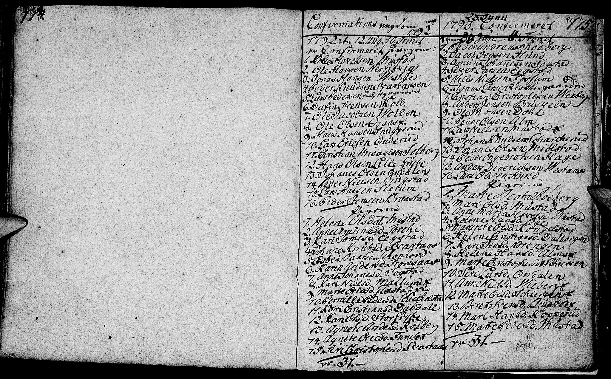 Vardal prestekontor, SAH/PREST-100/H/Ha/Hab/L0002: Parish register (copy) no. 2, 1790-1803, p. 174-175