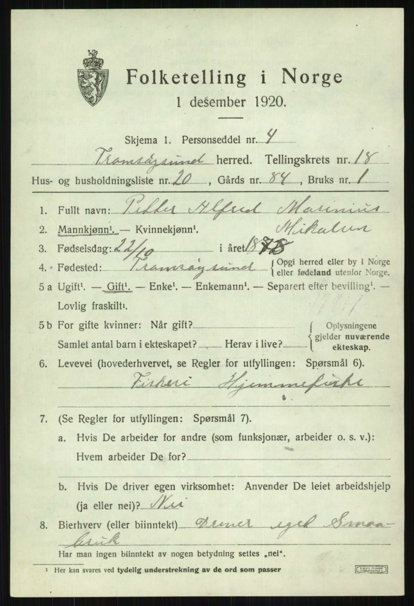 SATØ, 1920 census for Tromsøysund, 1920, p. 10188