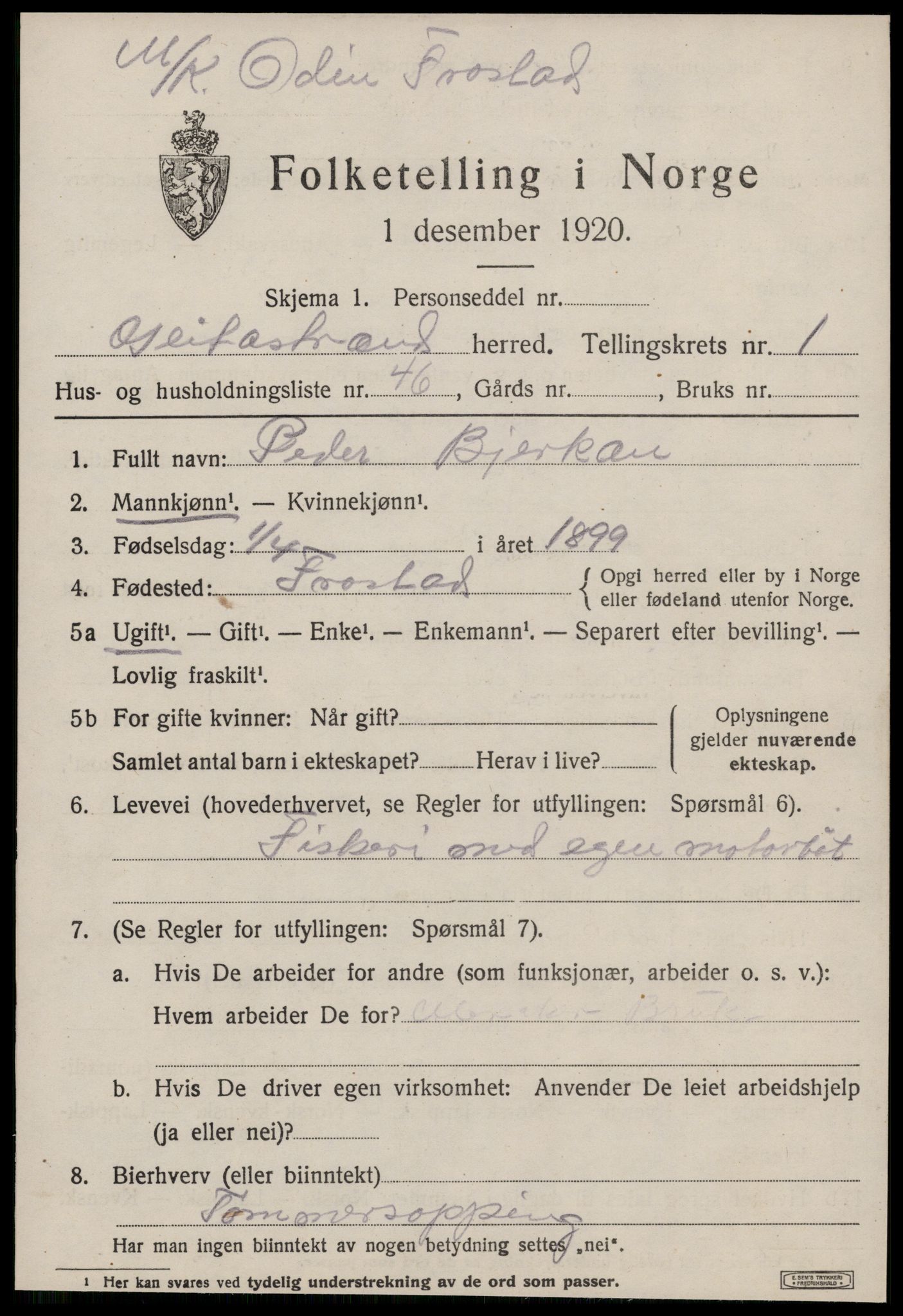 SAT, 1920 census for Geitastrand, 1920, p. 823