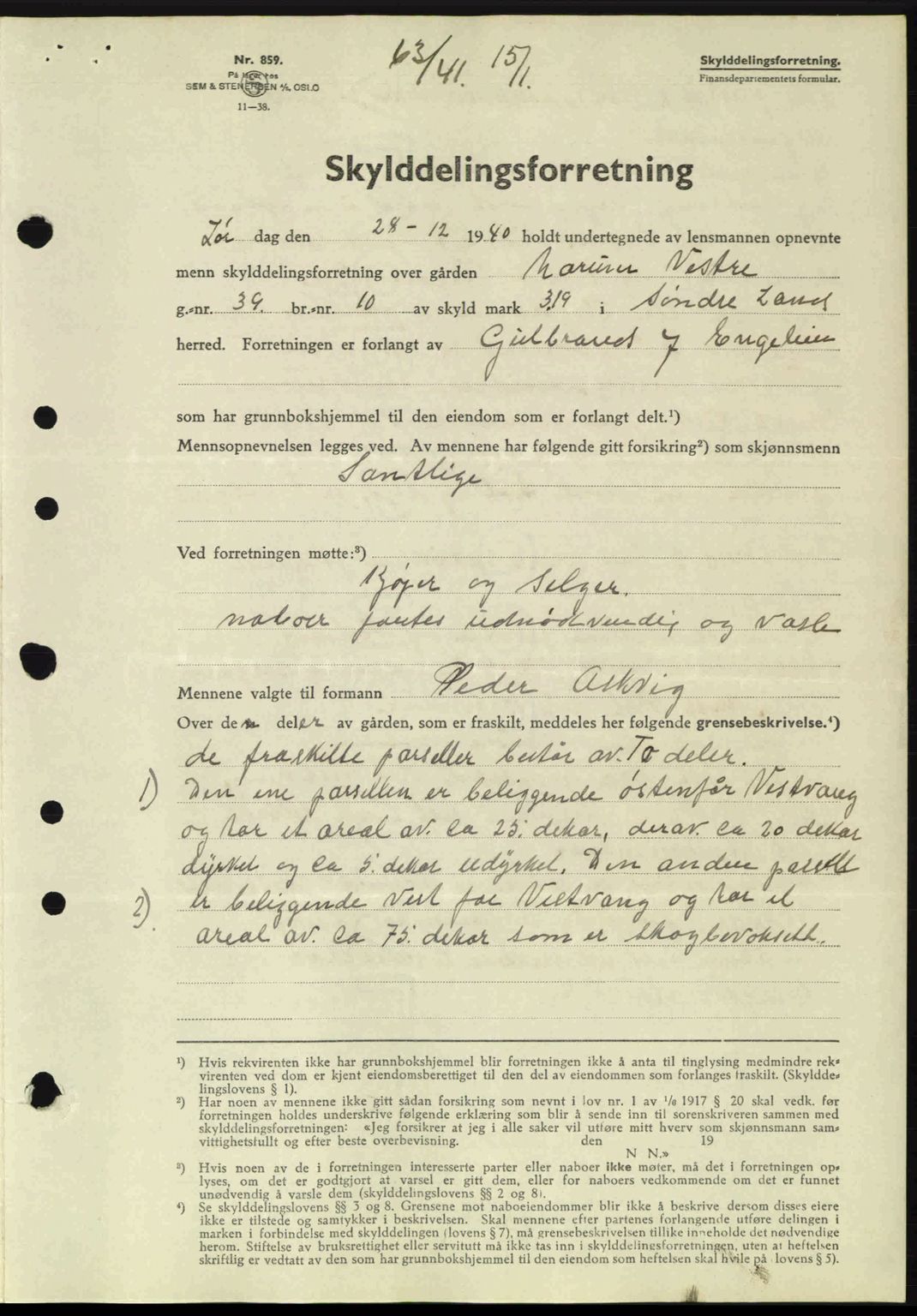 Hadeland og Land tingrett, SAH/TING-010/H/Hb/Hbb/L0081: Mortgage book no. A81, 1941-1941, Diary no: : 62/1941