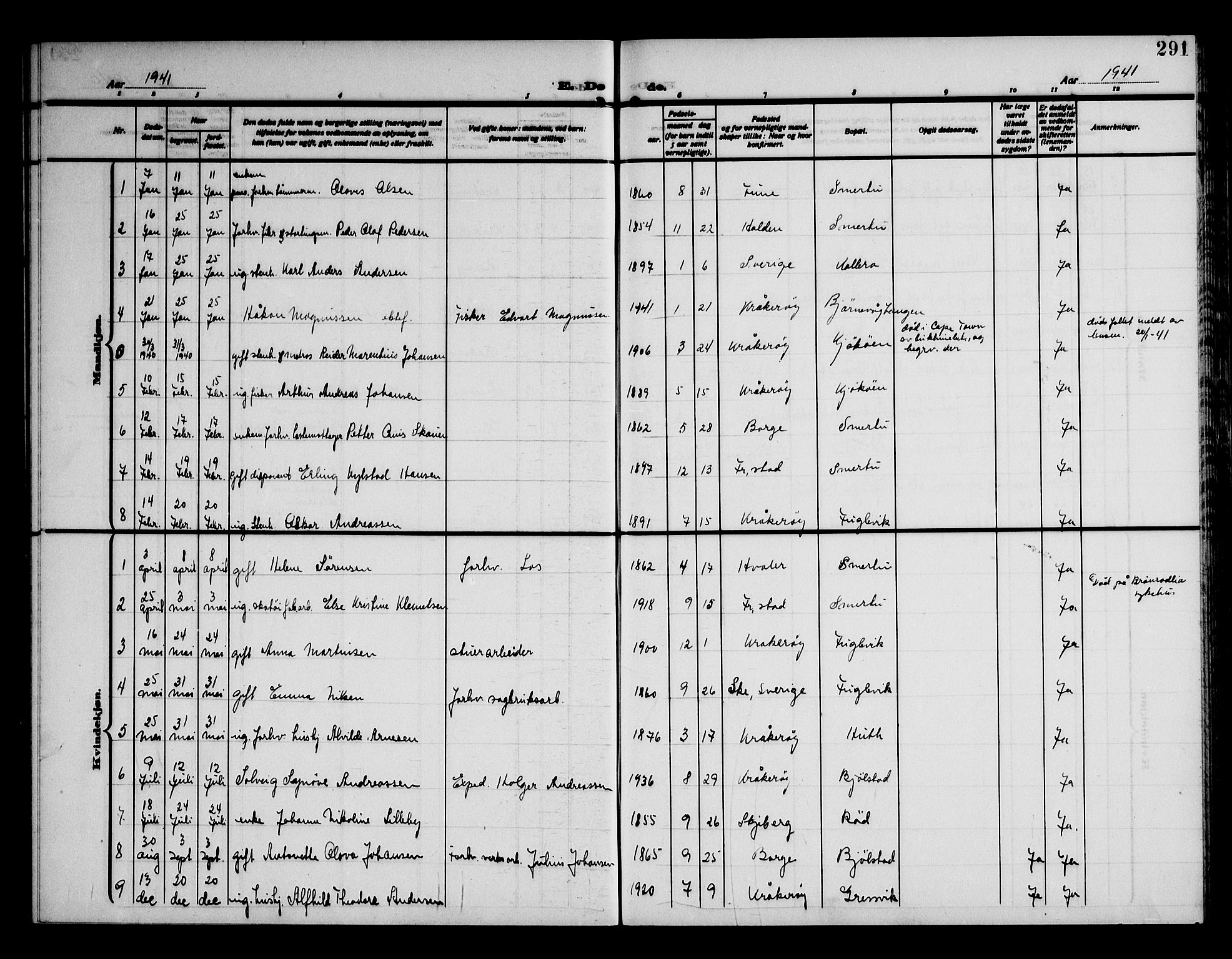 Kråkerøy prestekontor Kirkebøker, AV/SAO-A-10912/G/Ga/L0002: Parish register (copy) no. 2, 1908-1952, p. 291