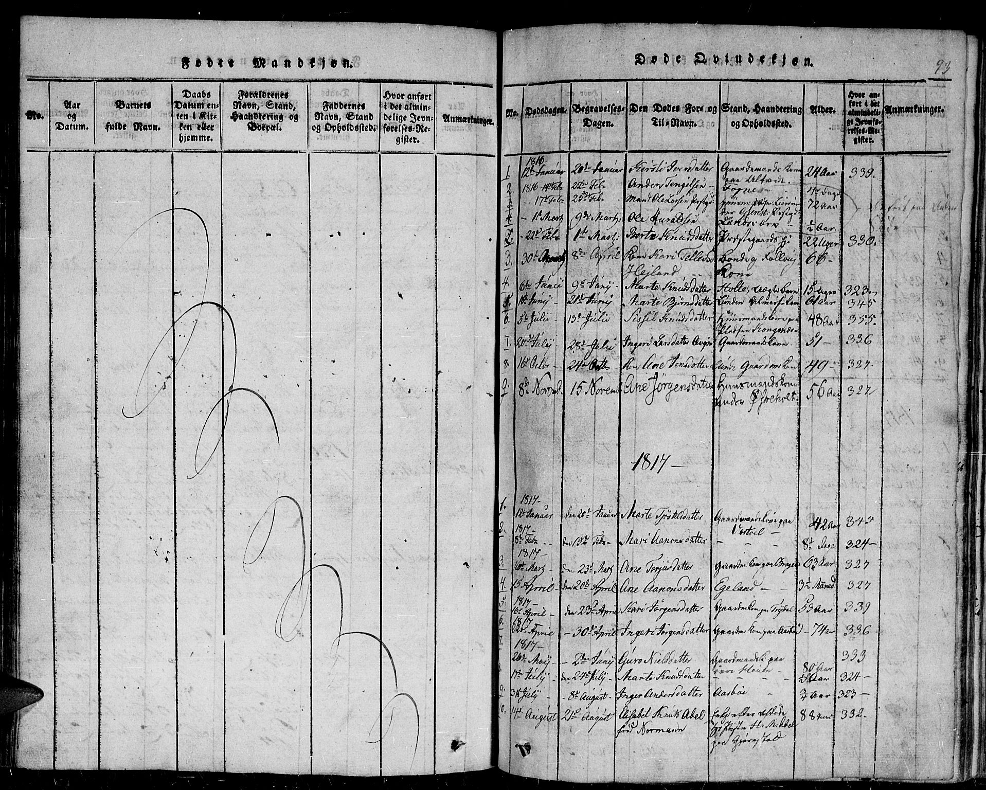 Gjerstad sokneprestkontor, SAK/1111-0014/F/Fb/Fba/L0002: Parish register (copy) no. B 2, 1816-1845, p. 93