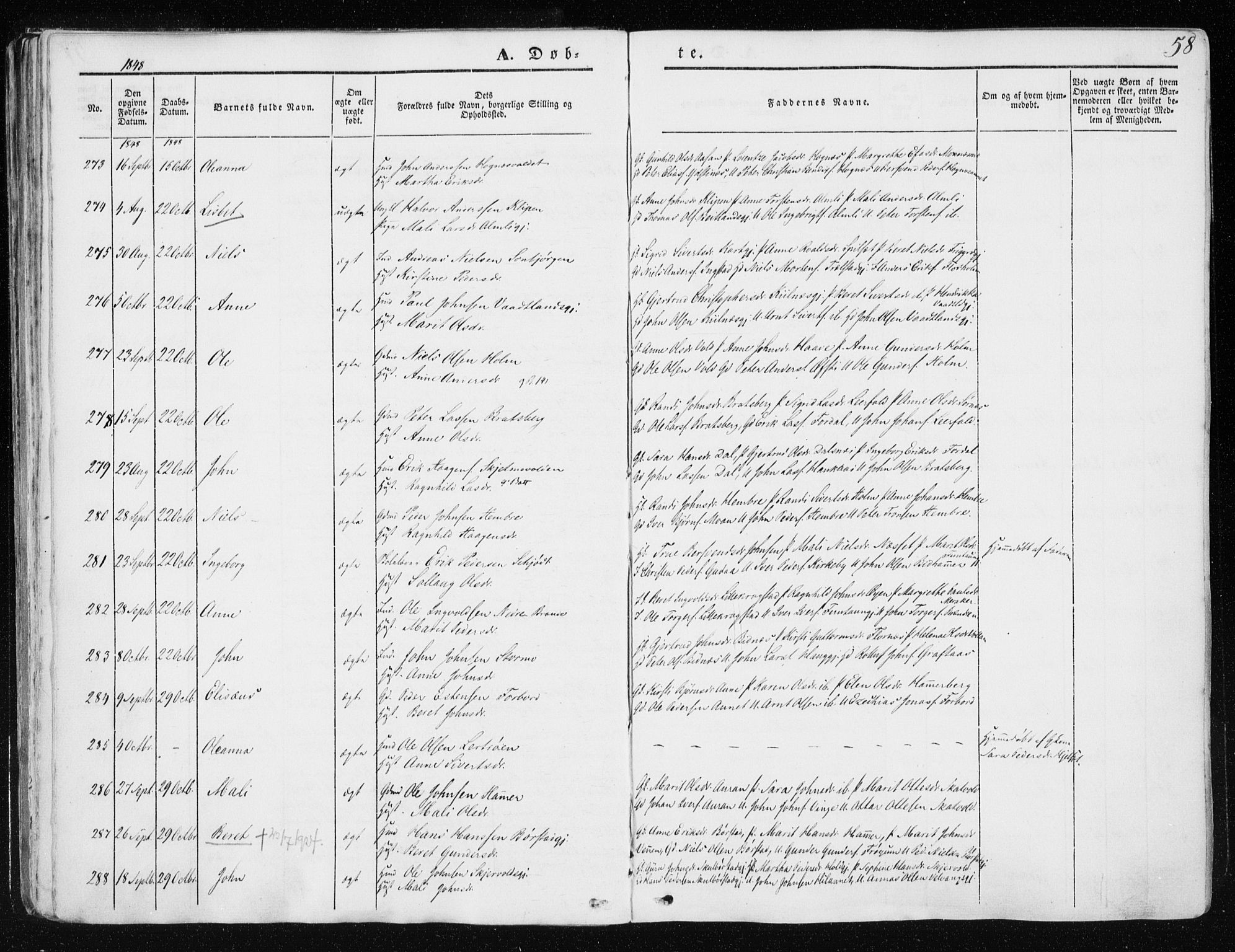 Ministerialprotokoller, klokkerbøker og fødselsregistre - Nord-Trøndelag, AV/SAT-A-1458/709/L0074: Parish register (official) no. 709A14, 1845-1858, p. 58