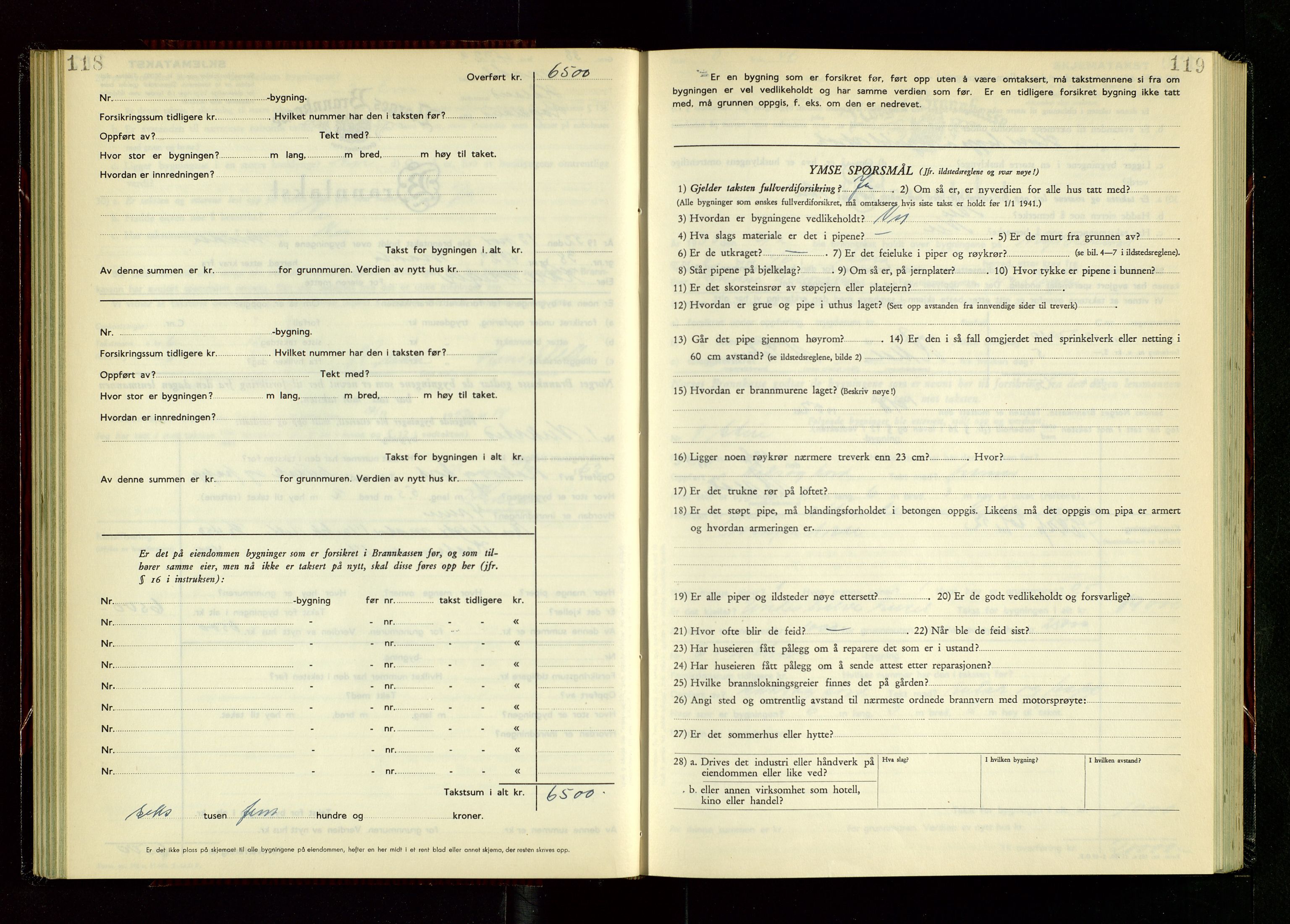 Håland lensmannskontor, AV/SAST-A-100100/Gob/L0014: "Branntakstprotokoll" - skjematakst, 1951-1955, p. 118-119